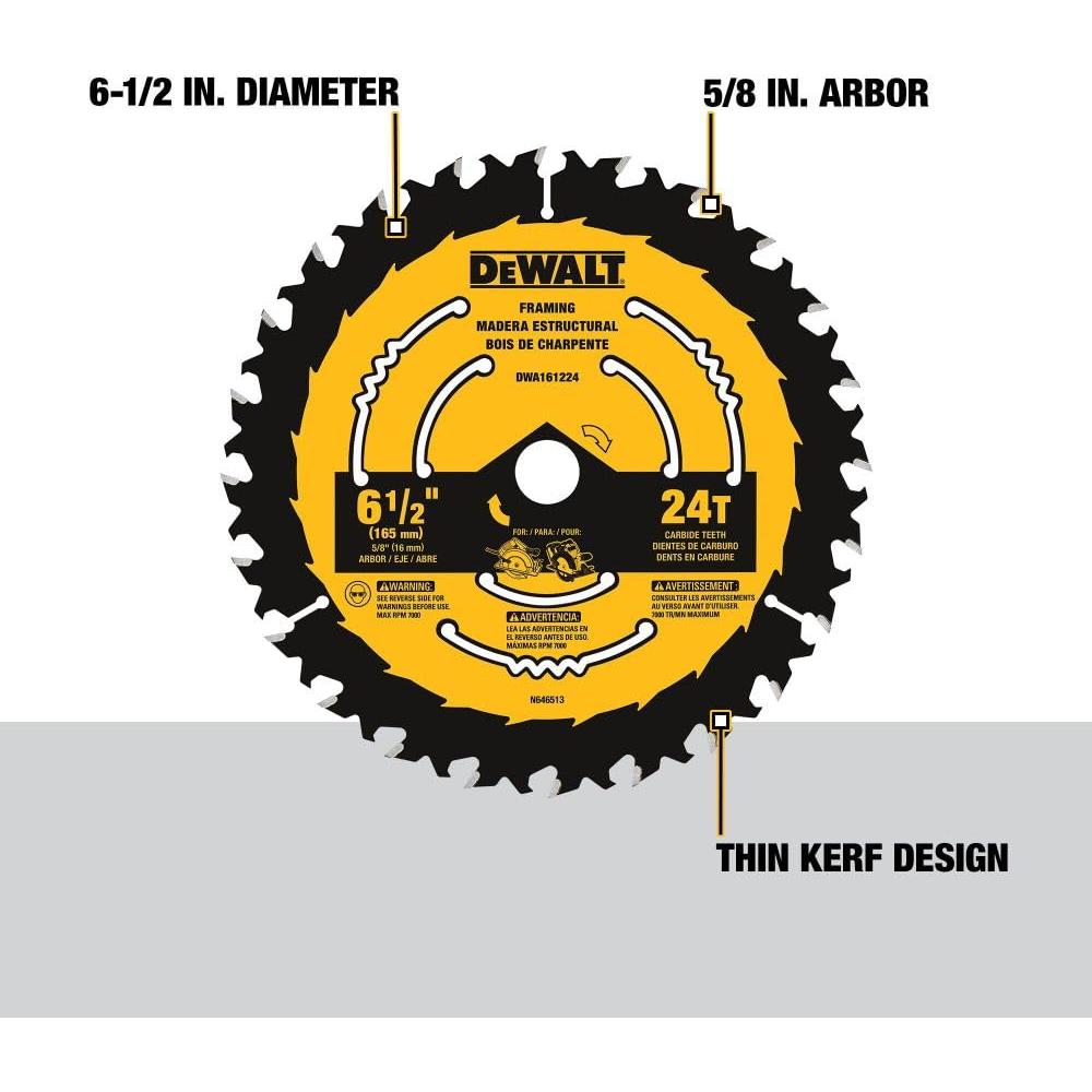 Sierra Circular DEWALT 6.5" 24 Dientes Carburo DWA161224