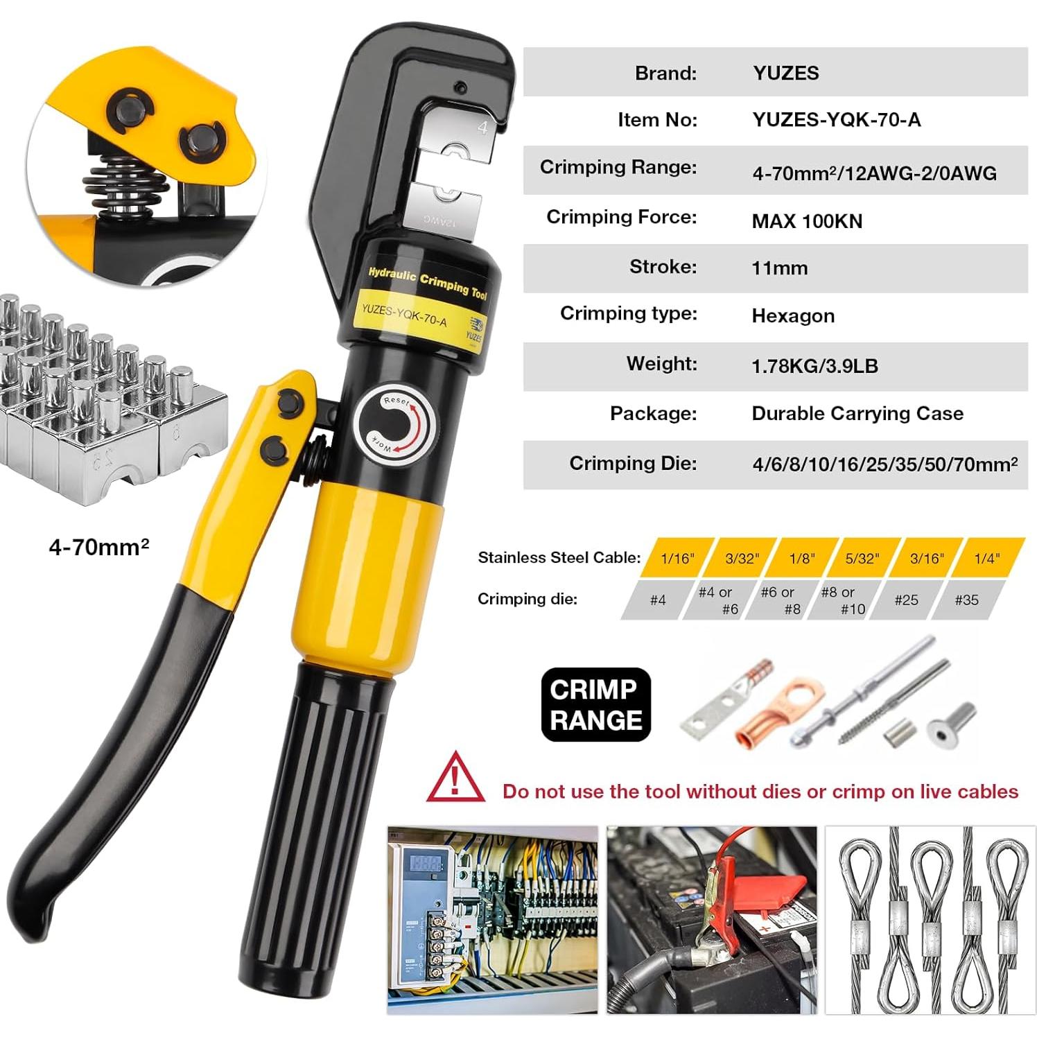 Crimpadora Hidráulica YUZES 10 Toneladas con 9 Matrices