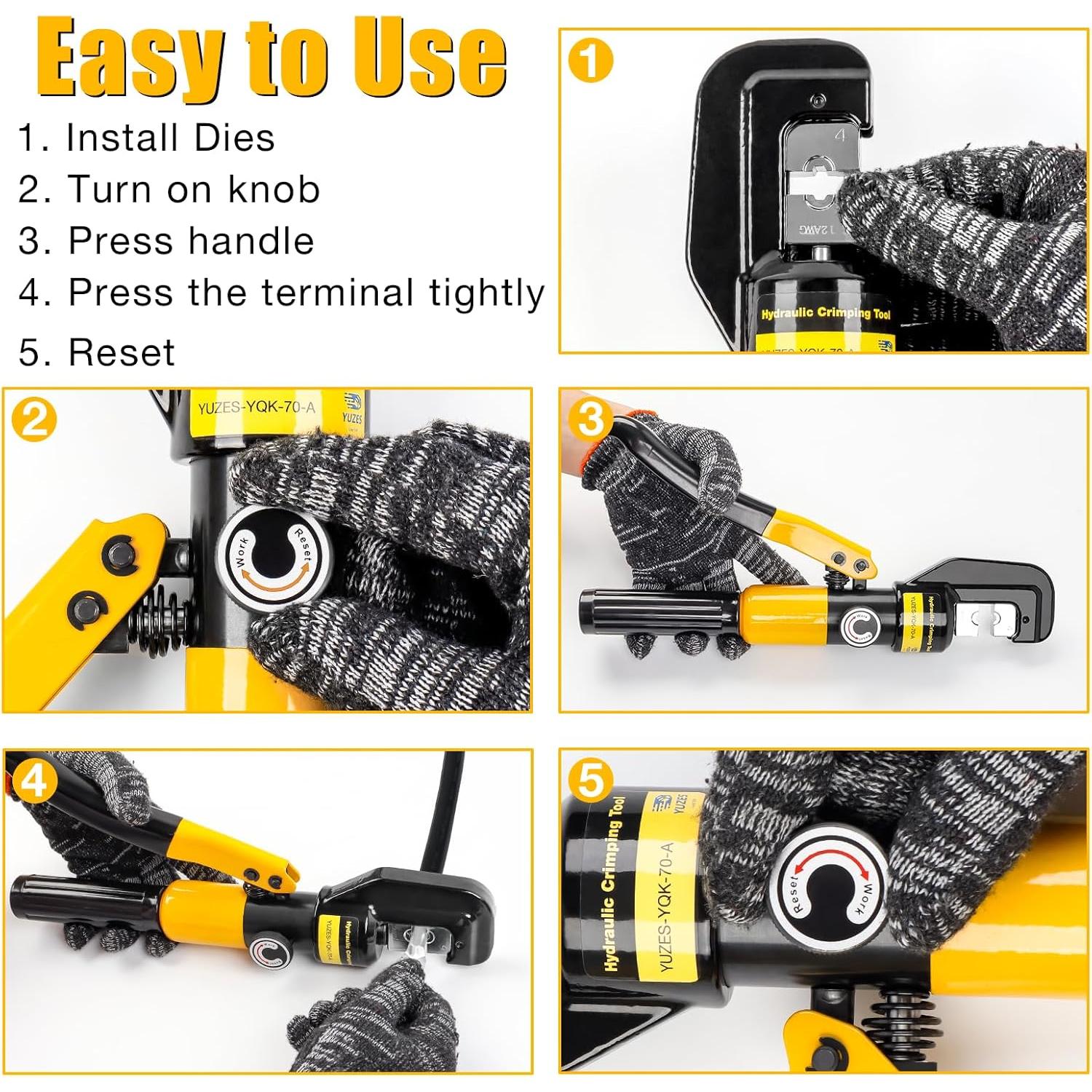 Crimpadora Hidráulica YUZES 10 Toneladas con 9 Matrices