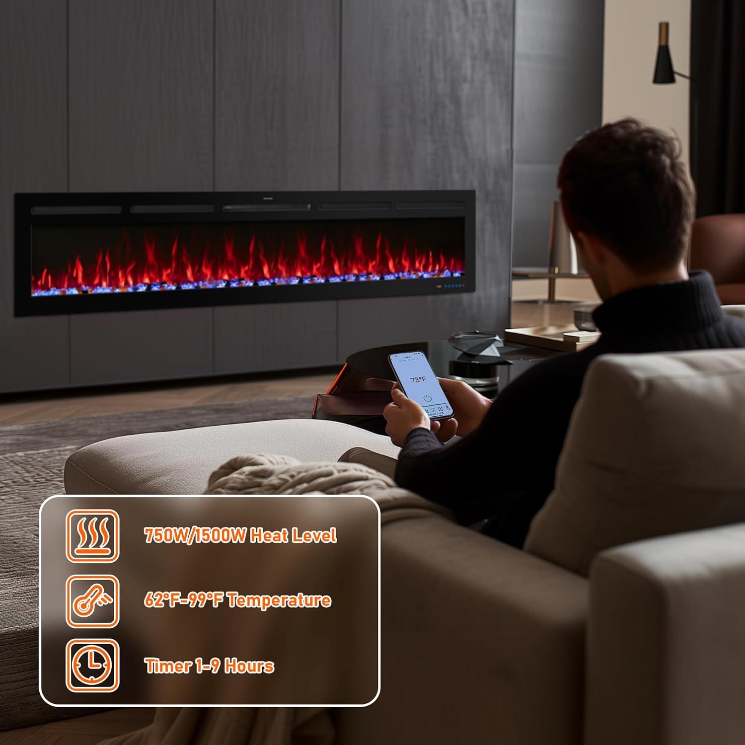 Chimenea Eléctrica WiFi Velaychimney 83.82 cm 1500W Control APP