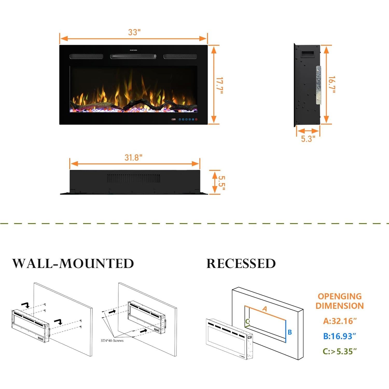 Chimenea Eléctrica WiFi Velaychimney 83.82 cm 1500W Control APP