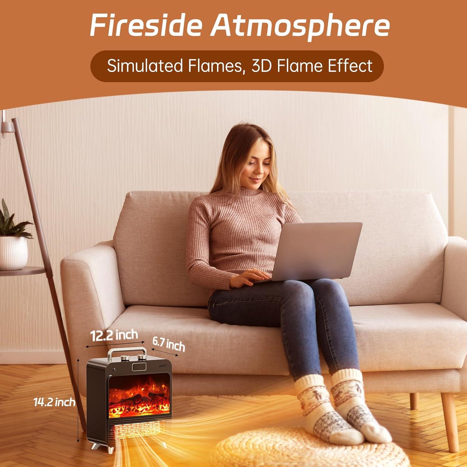 Calentador de Chimenea Eléctrico Feculs 750/1500W 3 EN 1