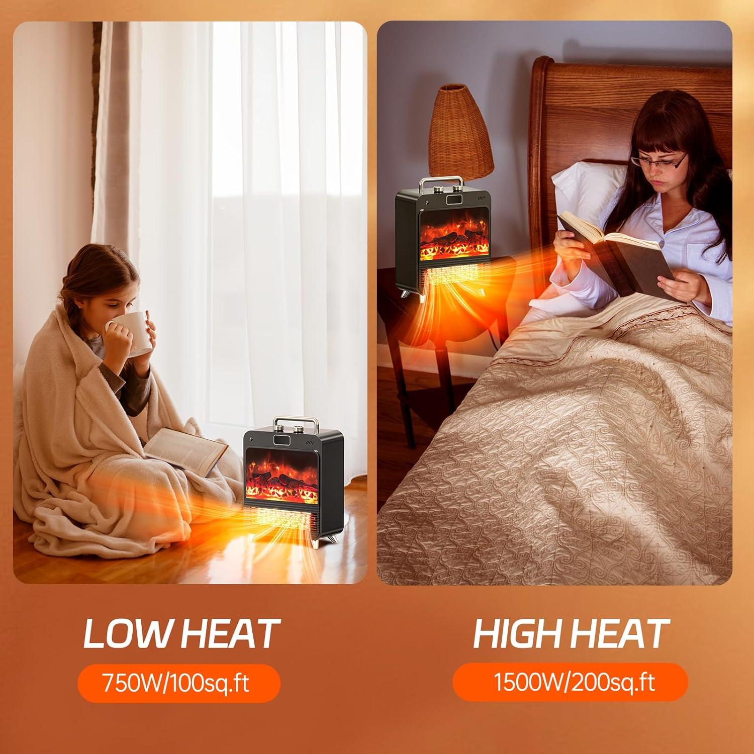 Calentador de Chimenea Eléctrico Feculs 750/1500W 3 EN 1