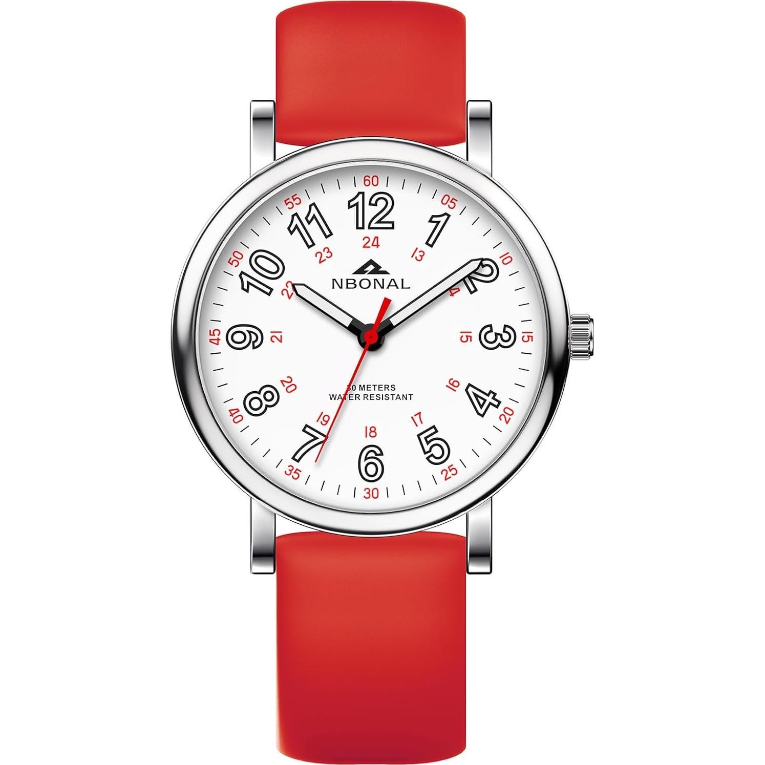 Reloj de enfermera NBONAL 38mm con banda roja y dial luminoso