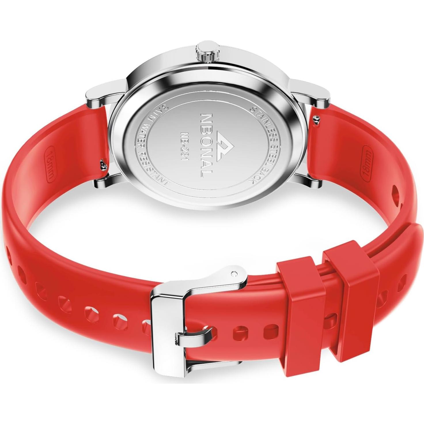 Reloj de enfermera NBONAL 38mm con banda roja y dial luminoso