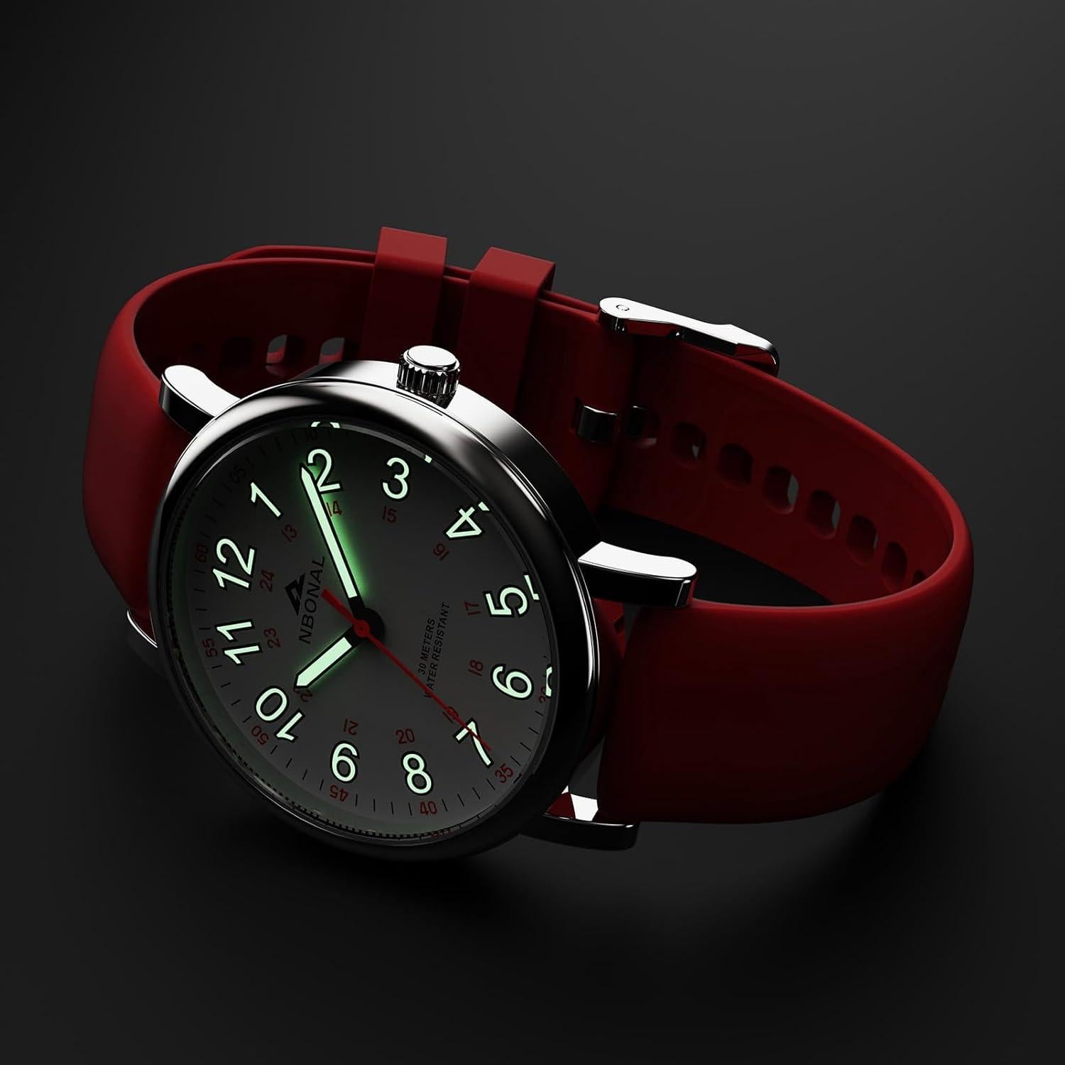 Reloj de enfermera NBONAL 38mm con banda roja y dial luminoso