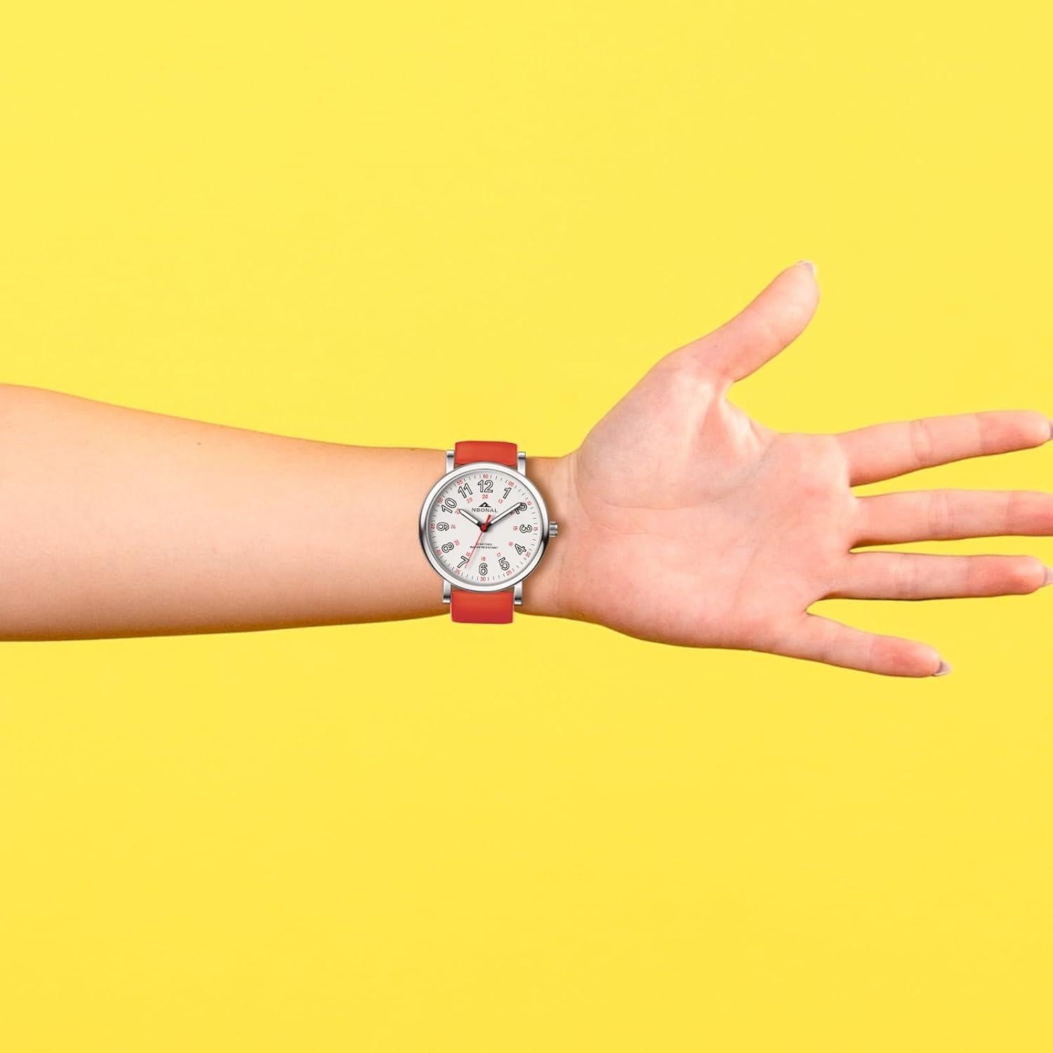 Reloj de enfermera NBONAL 38mm con banda roja y dial luminoso