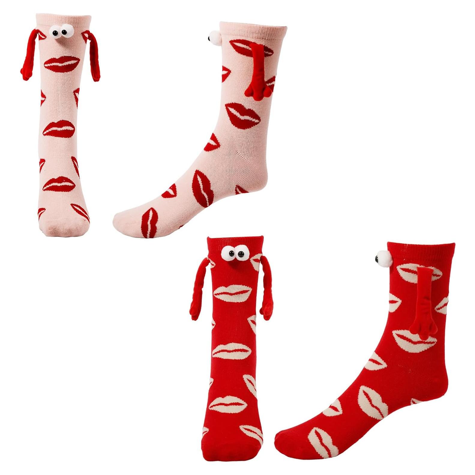 Calcetines San Valentín 2 Pares Magnéticos Labios Diseño