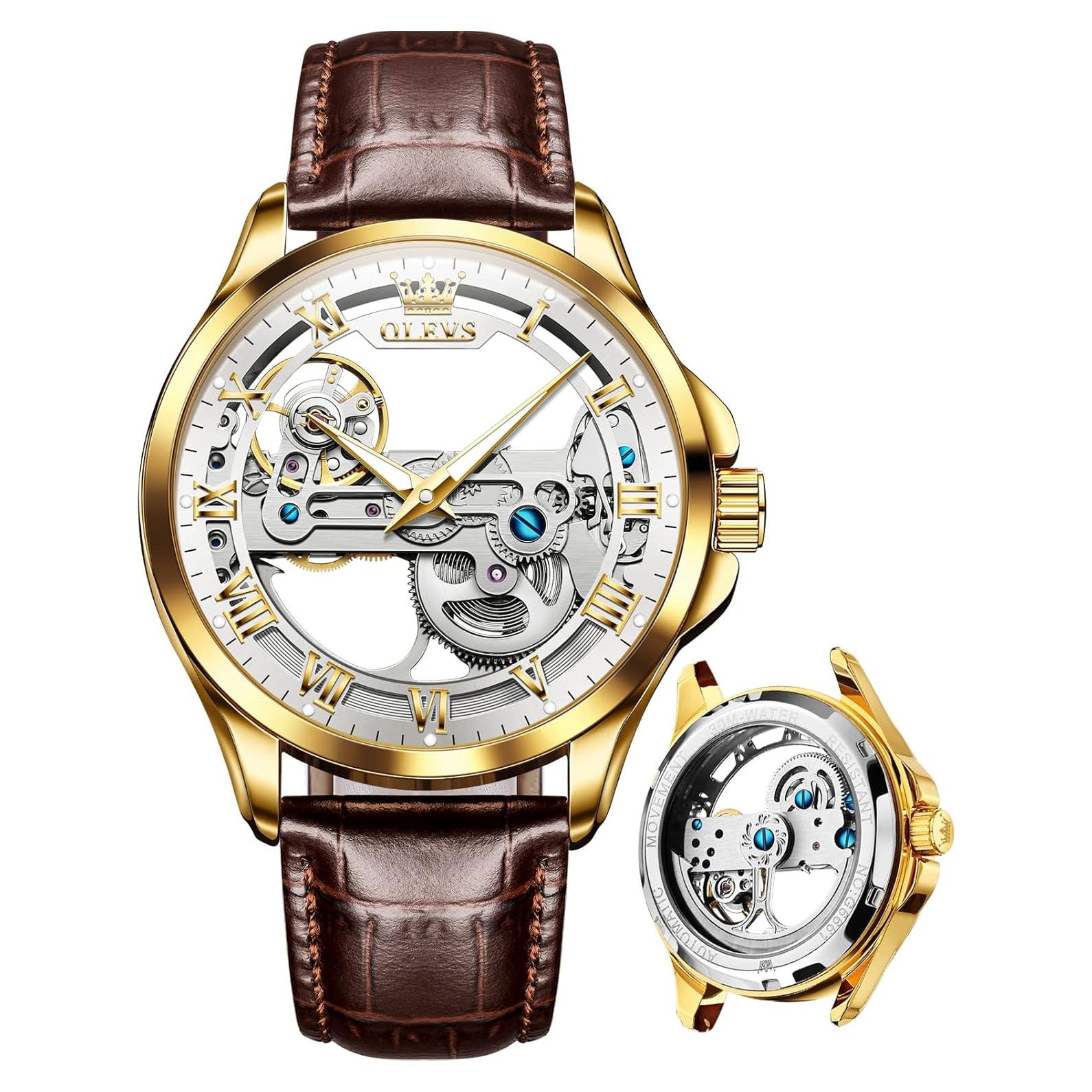 Reloj OLEVS automático para hombres con correa de cuero