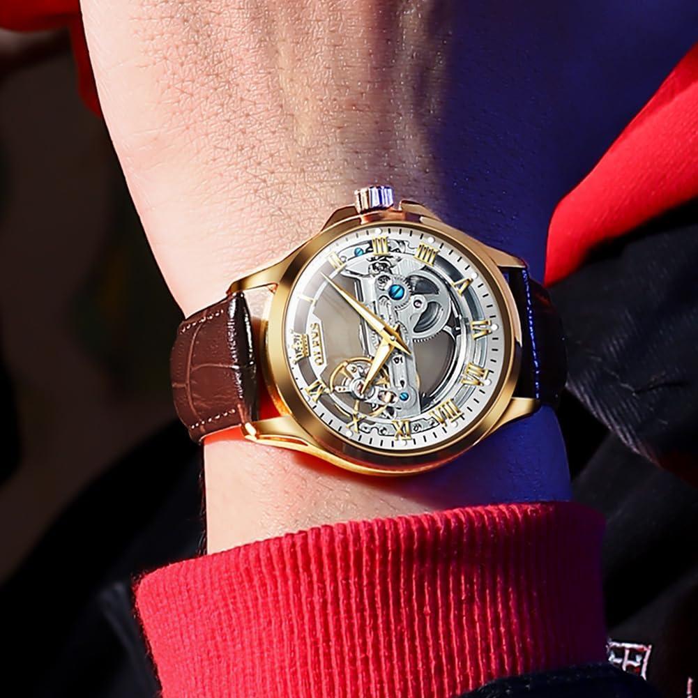 Reloj OLEVS automático para hombres con correa de cuero