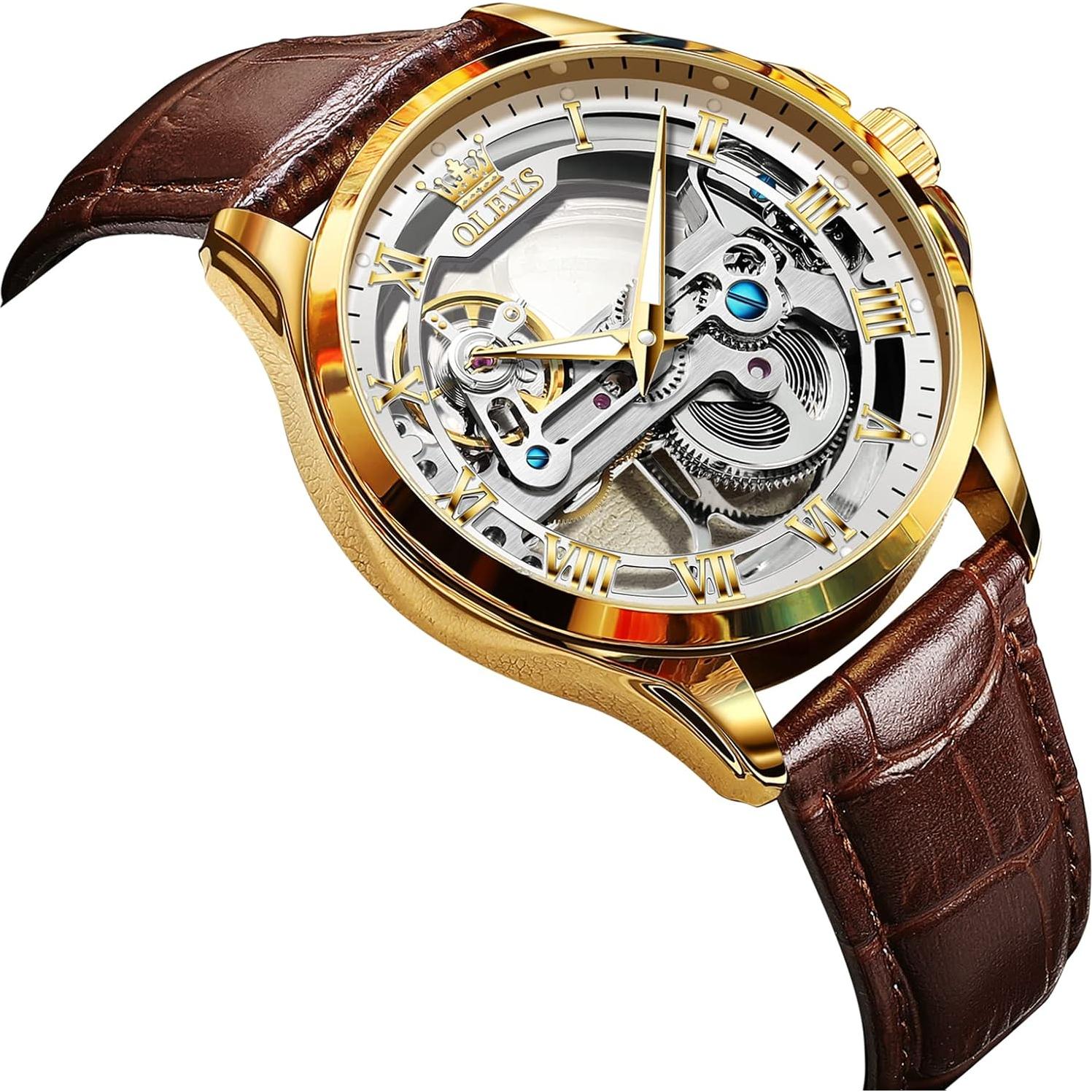 Reloj OLEVS automático para hombres con correa de cuero