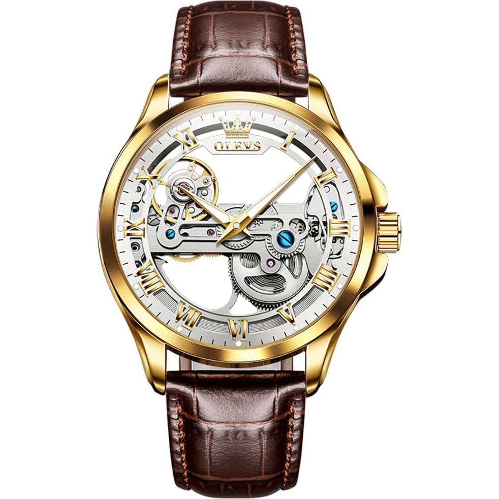 Reloj OLEVS automático para hombres con correa de cuero