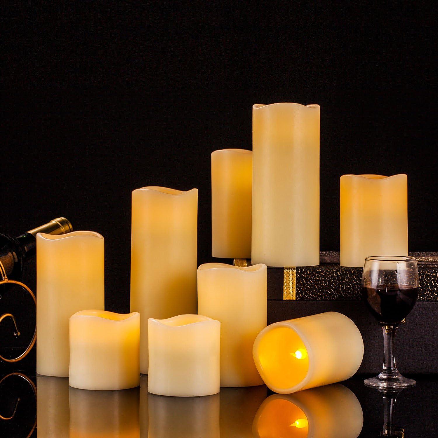 Conjunto de 9 Velas LED Sin Llama RY King Marfil con Control Remoto