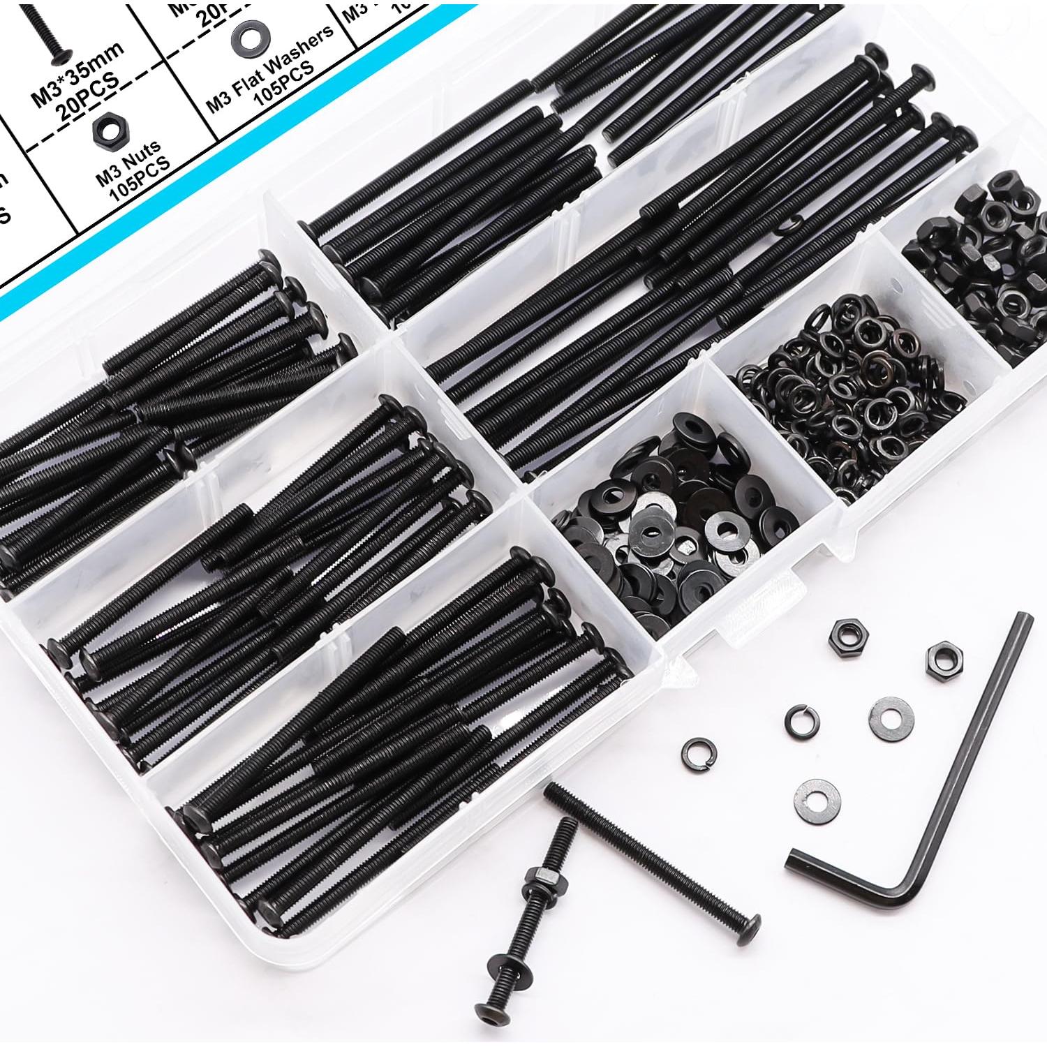 Kit 420PCS Tornillos M3 Hexagonales con Tuercas y Arandelas Bemaka