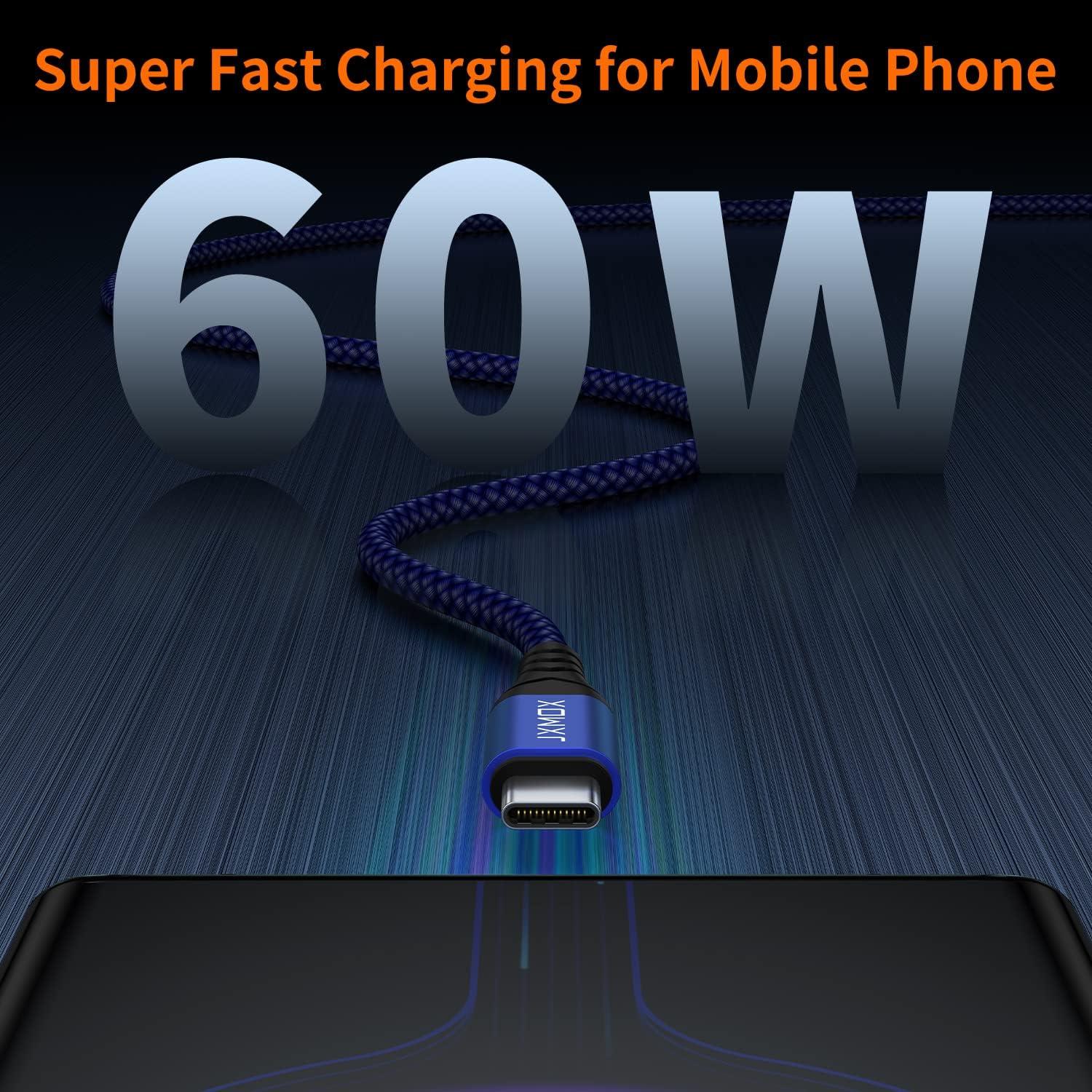 Cable USB C a USB C JXMOX 0.15m 60W Carga Rápida 2 Piezas Azul