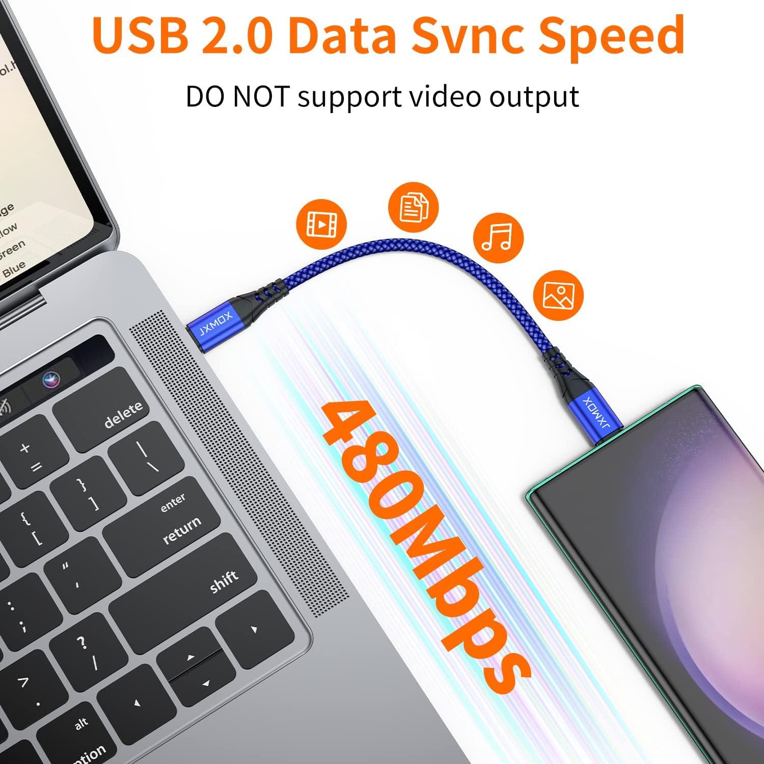 Cable USB C a USB C JXMOX 0.15m 60W Carga Rápida 2 Piezas Azul