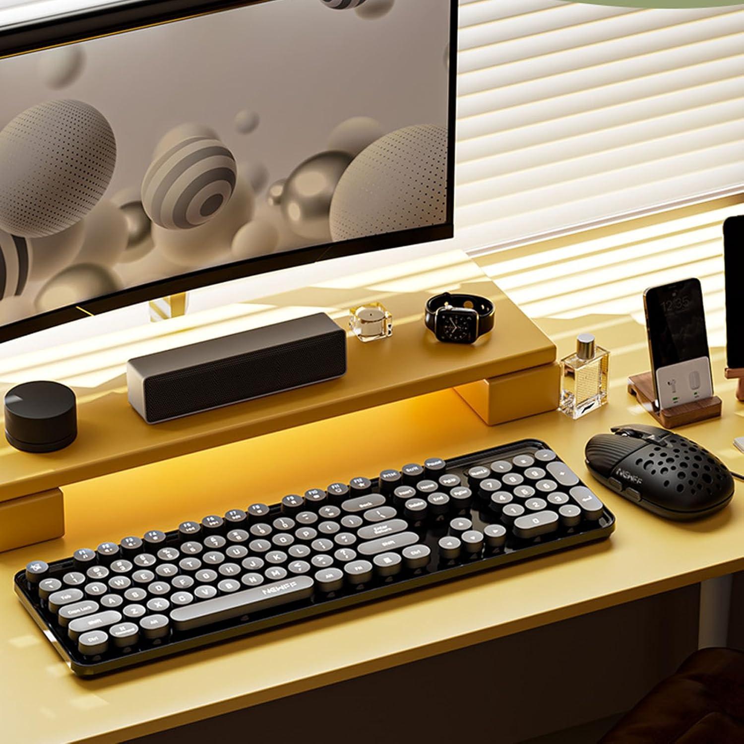 Combo Teclado y Ratón Inalámbrico Jectse Retro Negro