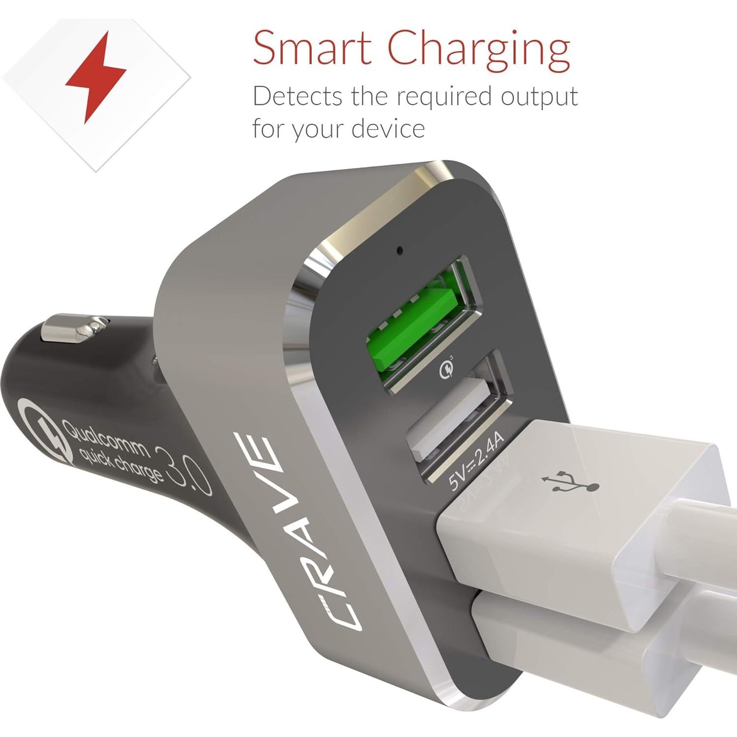 Cargador de coche Crave CarHub 54W 4 puertos USB QC 3.0 Negro