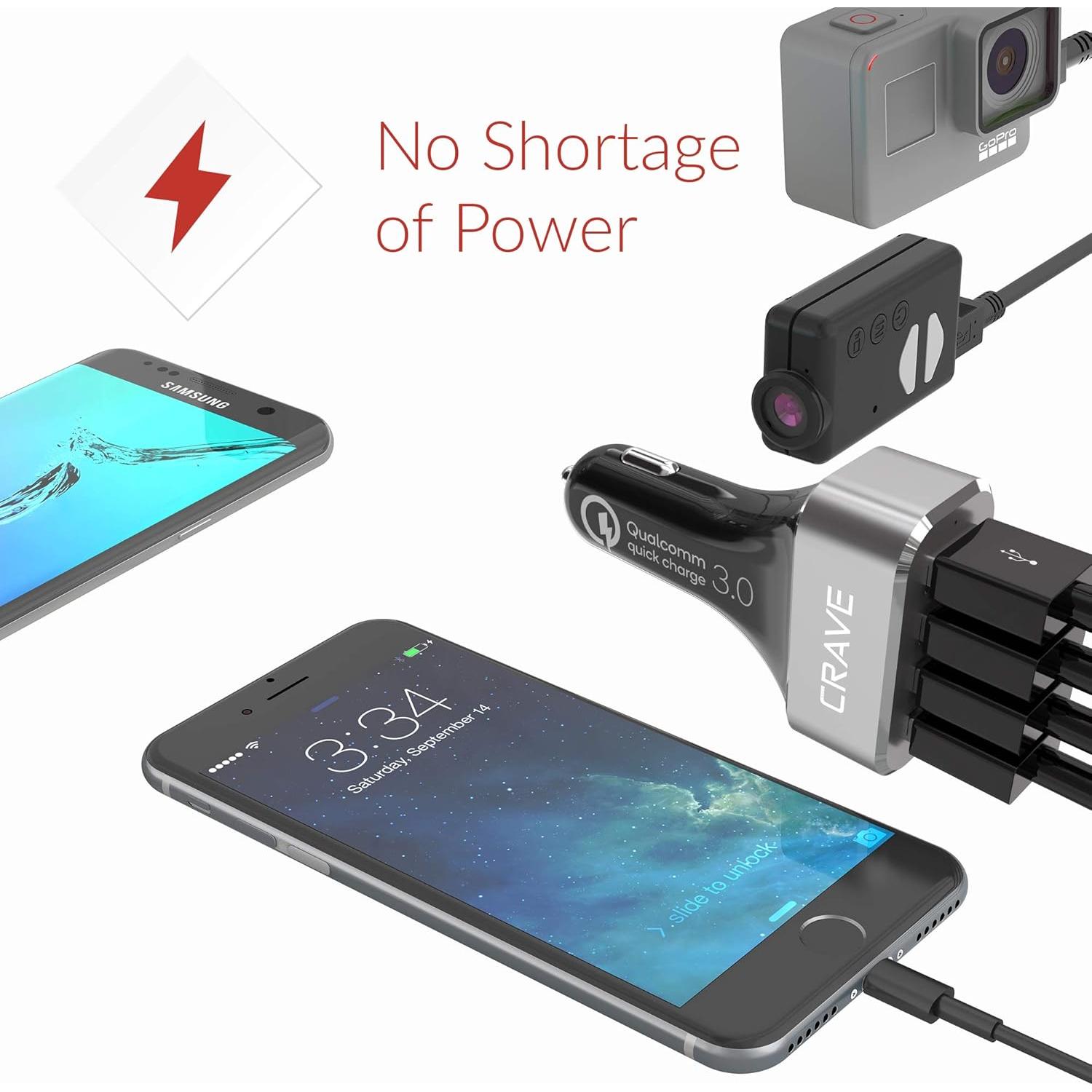 Cargador de coche Crave CarHub 54W 4 puertos USB QC 3.0 Negro