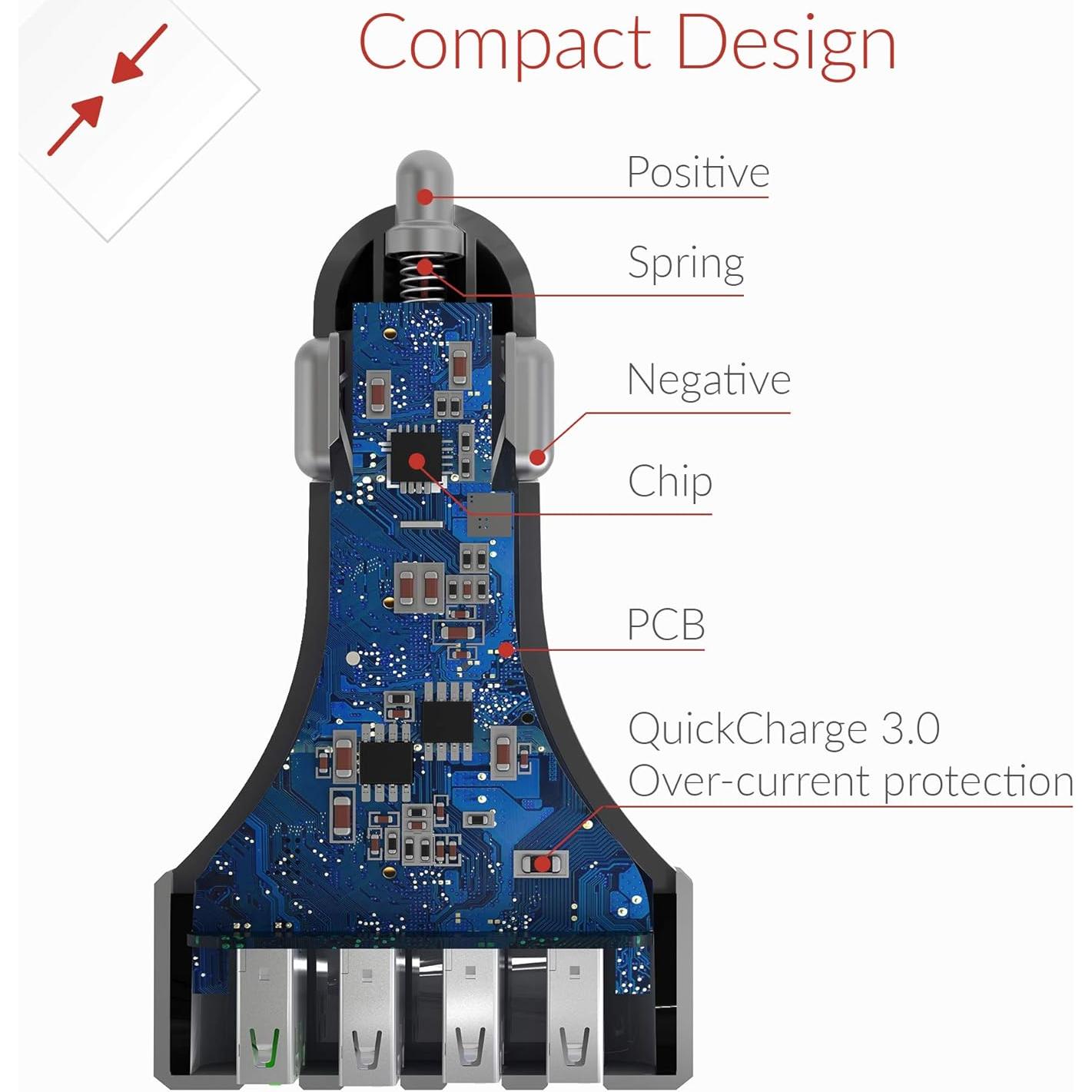Cargador de coche Crave CarHub 54W 4 puertos USB QC 3.0 Negro