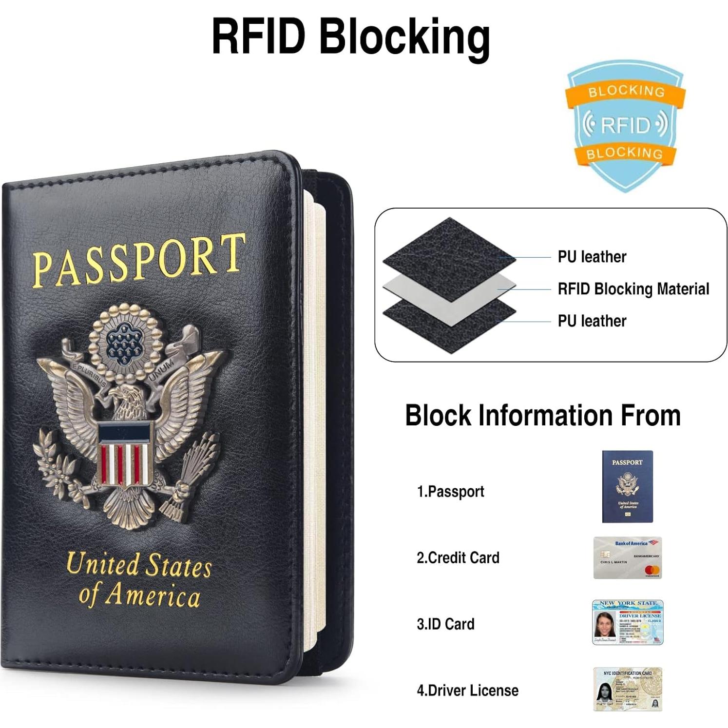Portapasaportes RFID FACATH Negro con Sello Metálico 3D