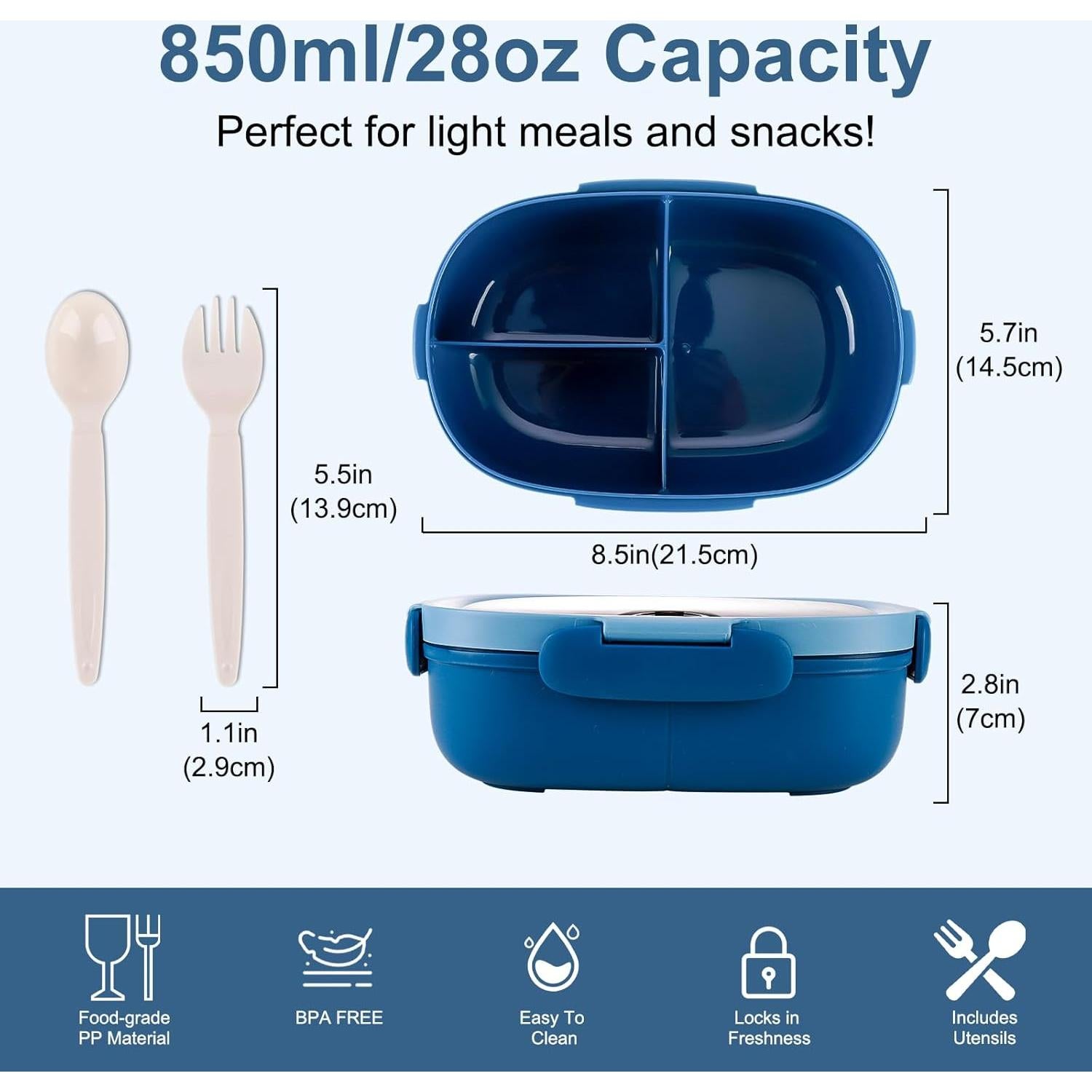 Caja Bento Almuerzo SAYAPE 850ml 3 Compartimentos Azul