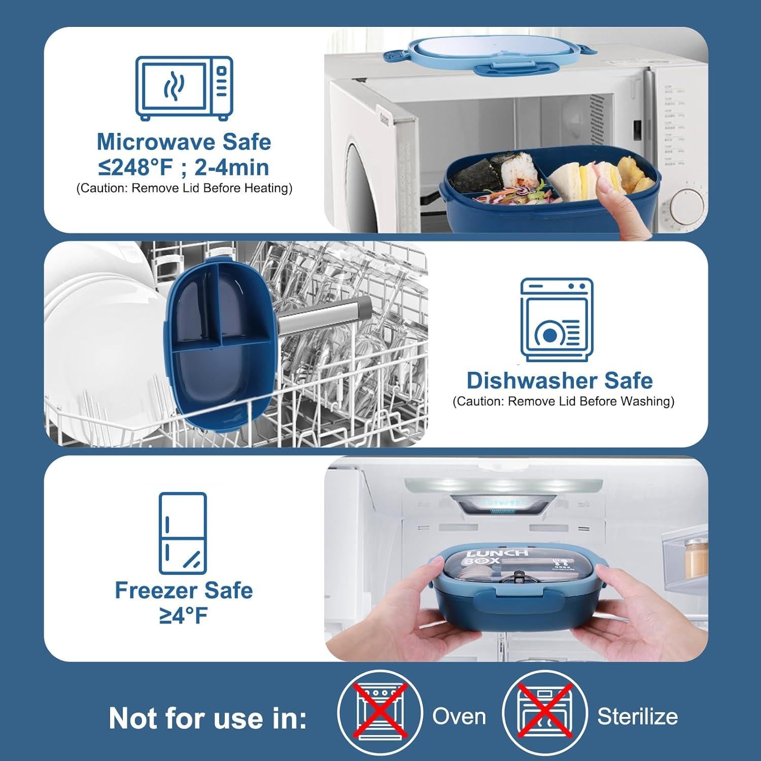 Caja Bento Almuerzo SAYAPE 850ml 3 Compartimentos Azul