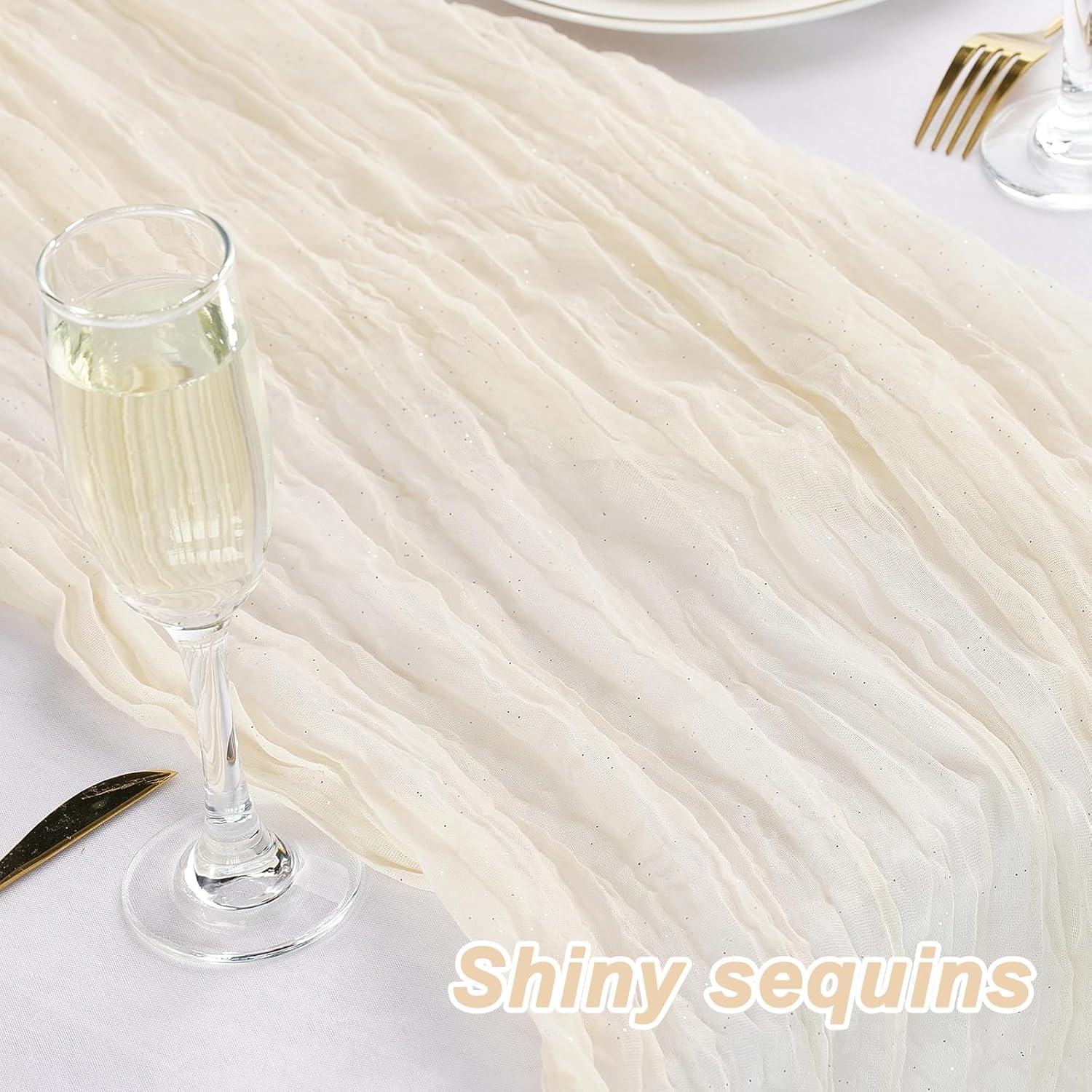 Corredor de Mesa Brillante Gasa Beige 3.05 m para Bodas y Fiestas