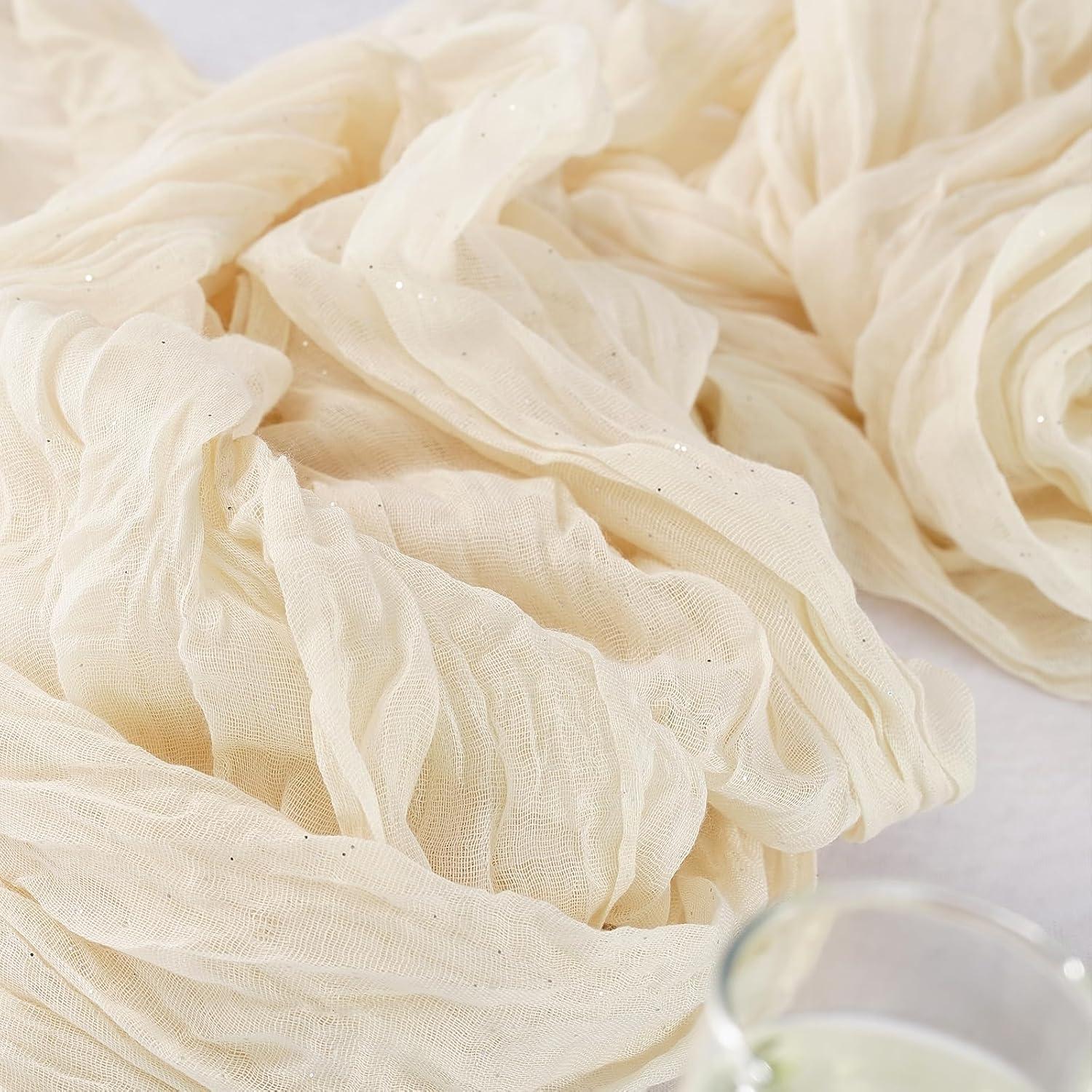 Corredor de Mesa Brillante Gasa Beige 3.05 m para Bodas y Fiestas