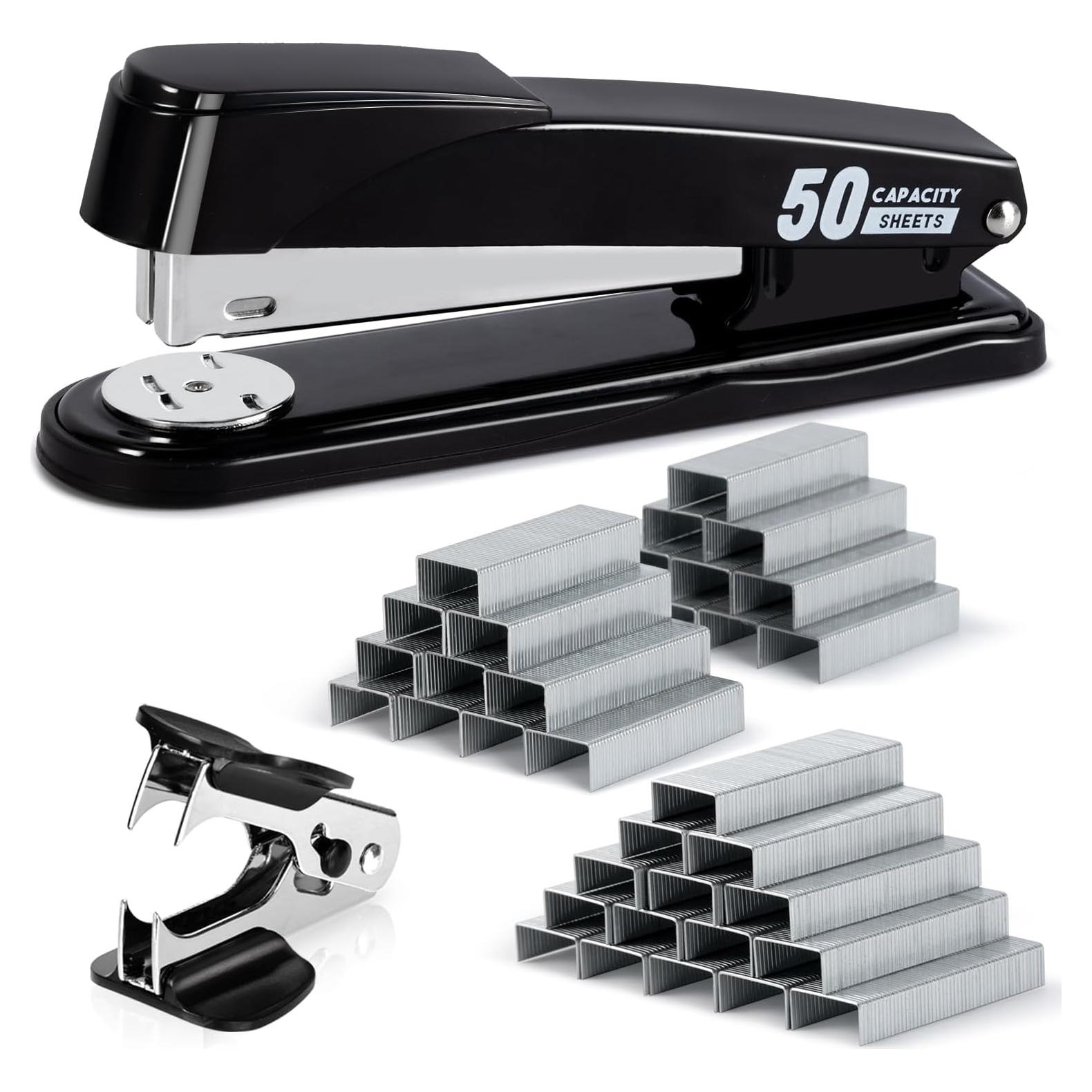 Grapadora Deli Alta Capacidad 50 Hojas con 2000 Grapas Negra