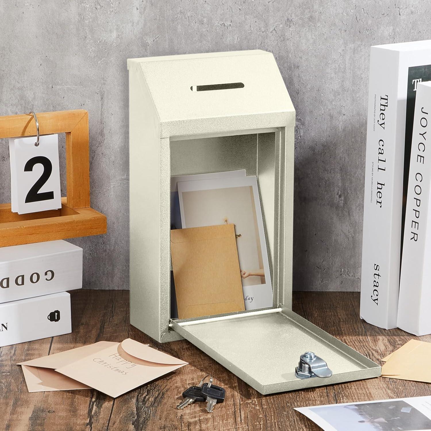 Caja de Donación de Metal con Cerradura Yaocom Beige 26x14.5x7.5cm