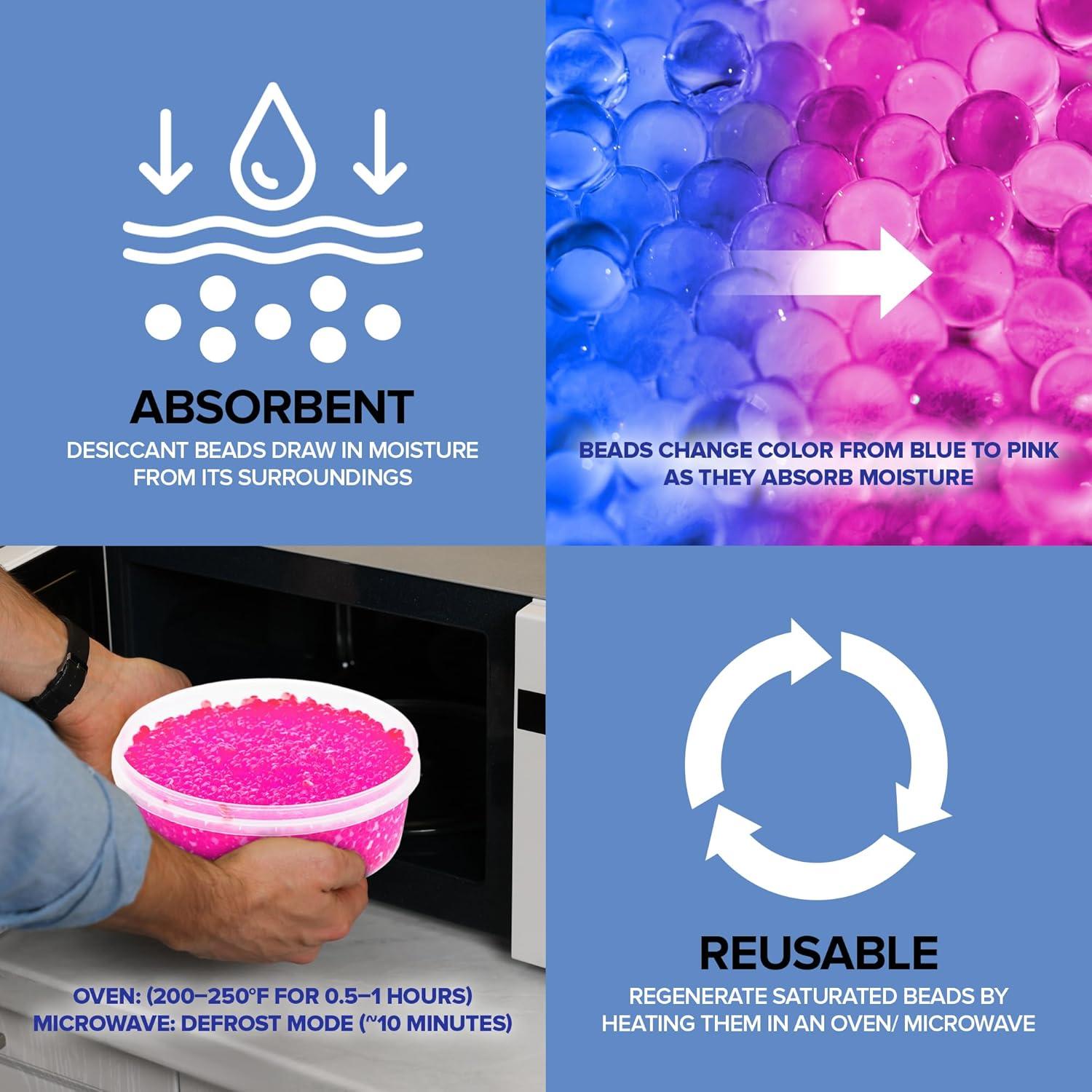 Perlas de Gel de Sílice 2 LB Reutilizables para Humedad - Azul a Rosa