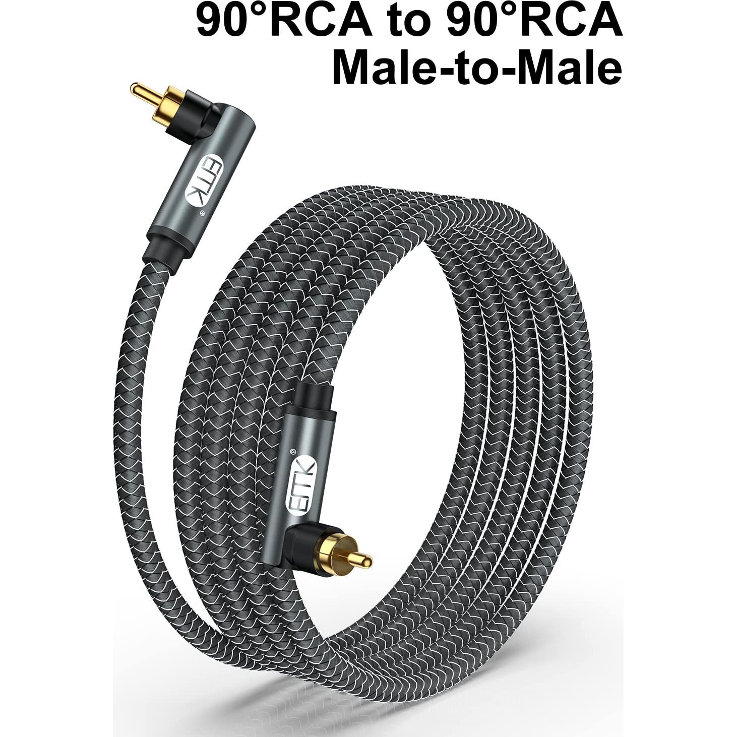 Cable RCA Doble 90 Grados EMK 1M Macho a Macho Gris