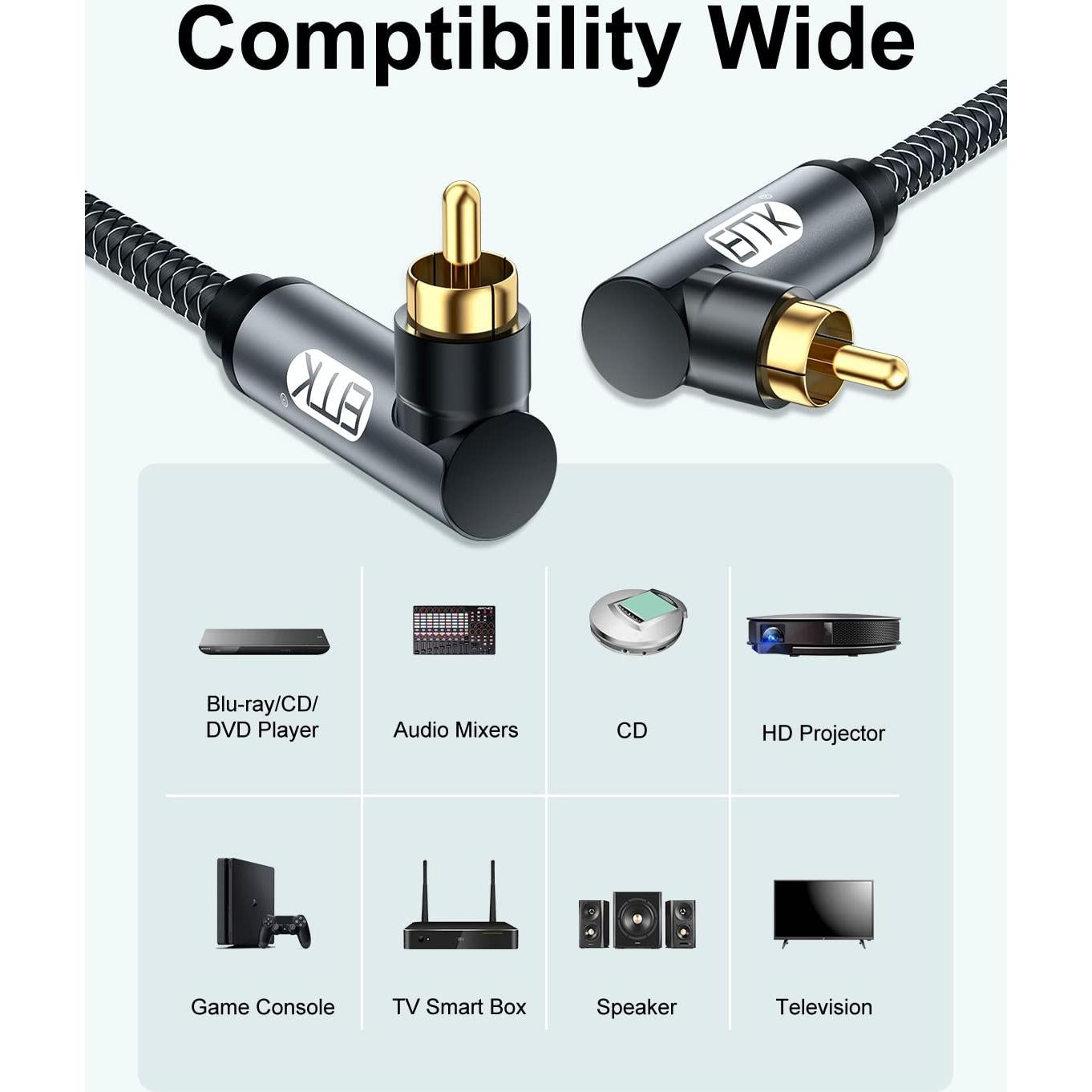 Cable RCA Doble 90 Grados EMK 1M Macho a Macho Gris