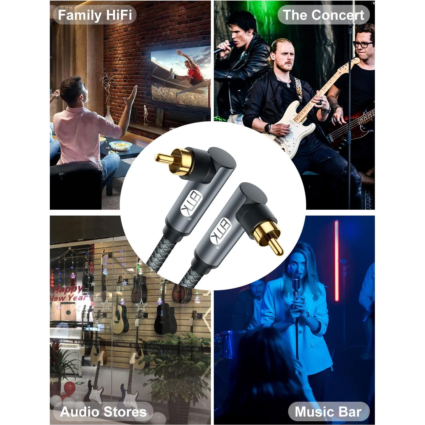 Cable RCA Doble 90 Grados EMK 1M Macho a Macho Gris