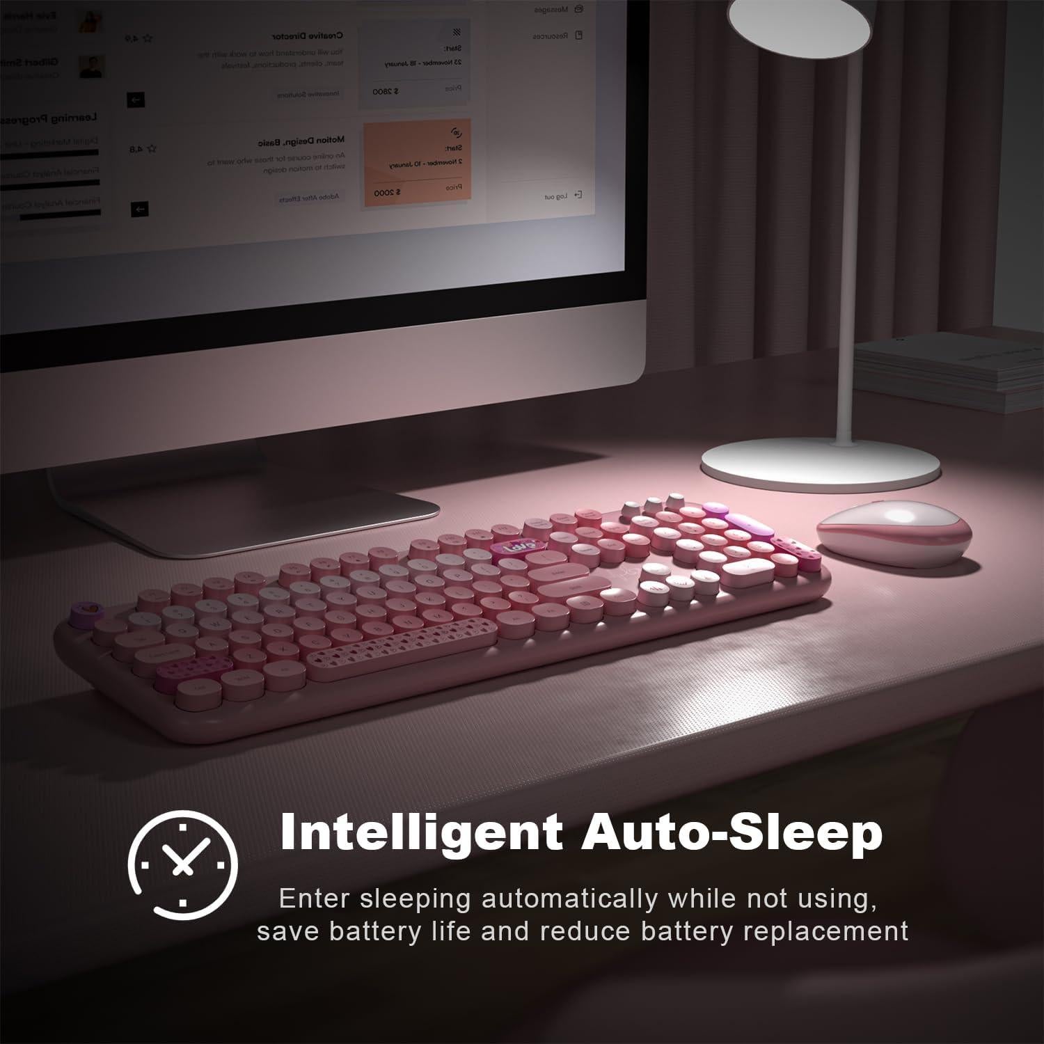 Teclado y Ratón Inalámbricos SQMD Colorido Rosa 2.4GHz