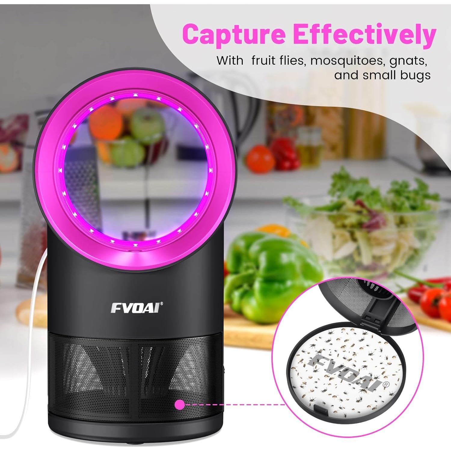 Trampa de Moscas Interior FVOAI con Luz y 10 Adhesivos Rosa