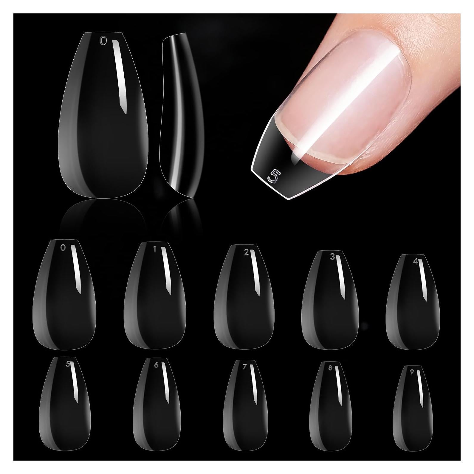 Uñas Falsas Coffin Cortas Makartt - 500pcs Transparentes