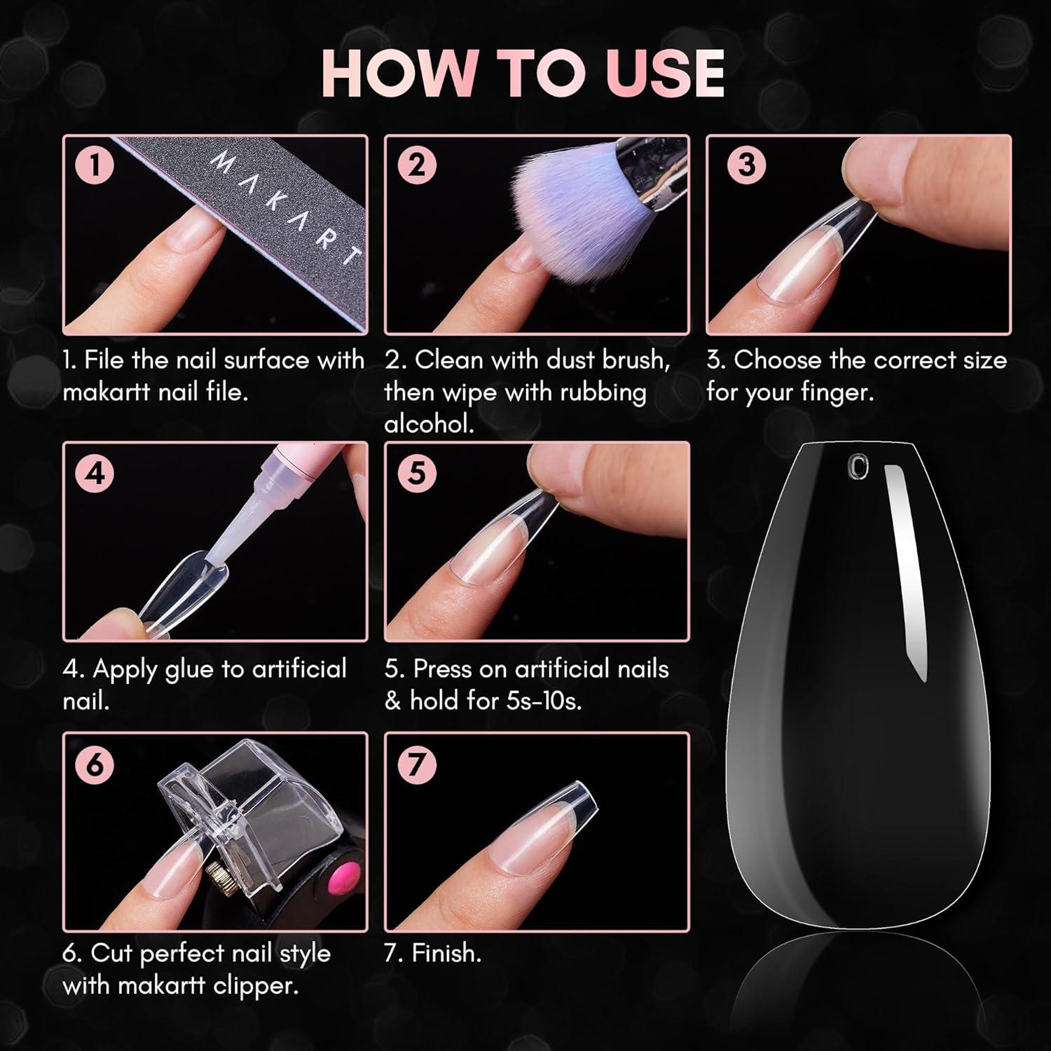 Uñas Falsas Coffin Cortas Makartt - 500pcs Transparentes