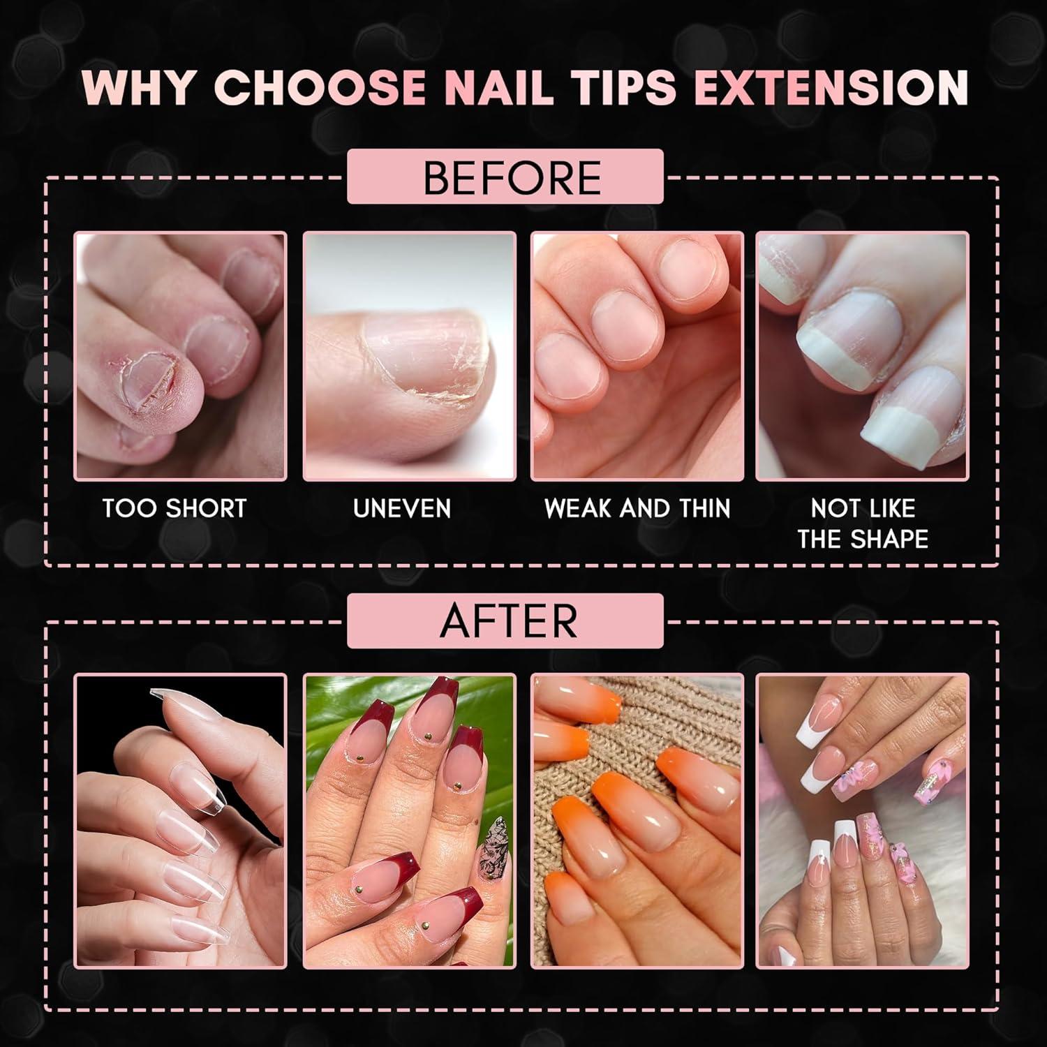 Uñas Falsas Coffin Cortas Makartt - 500pcs Transparentes