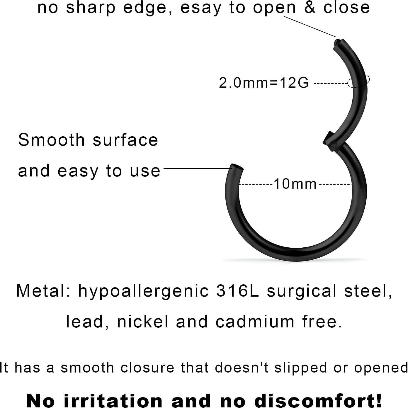 Anillos Septum Clicker Yaalozei Acero Quirúrgico 12G 10mm