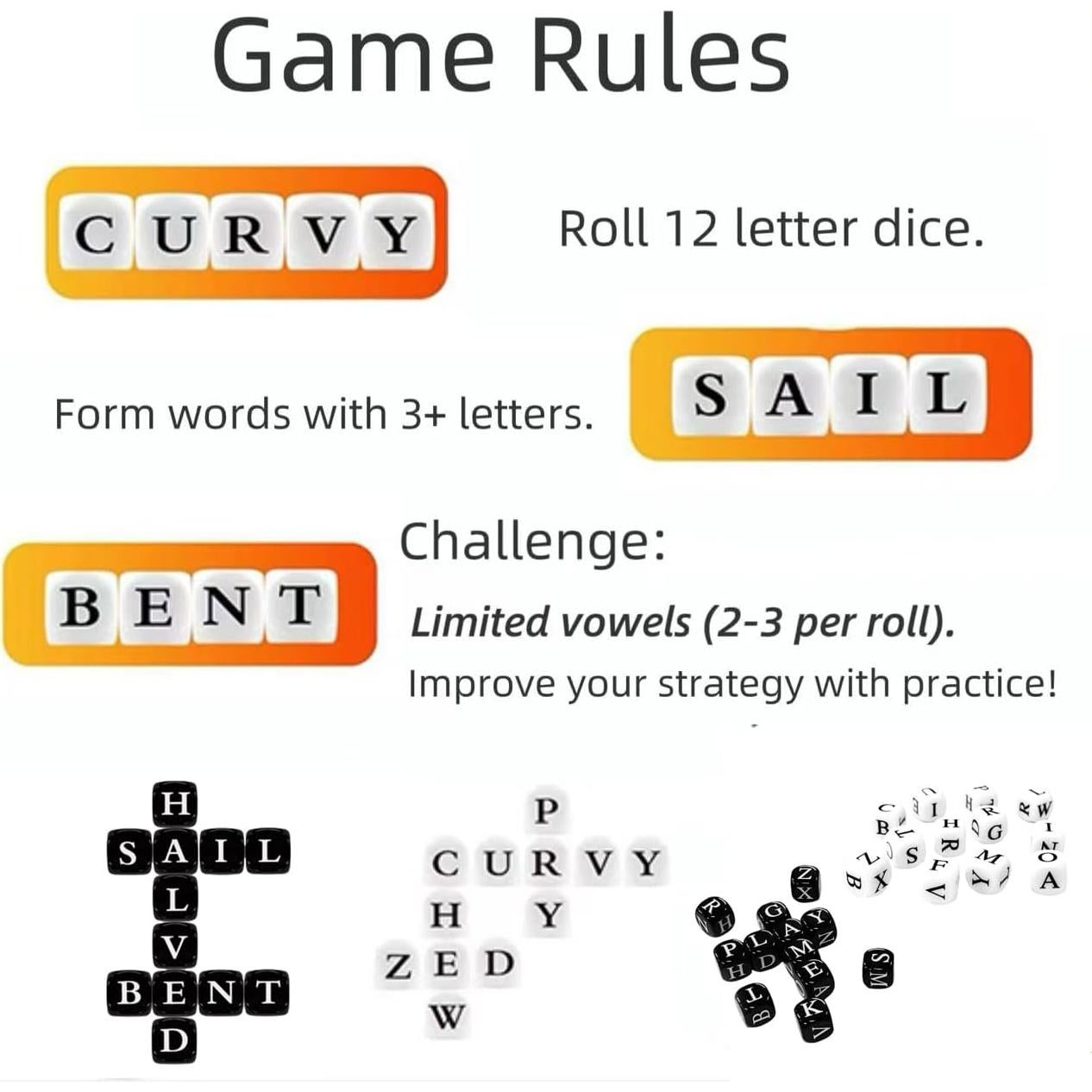 Juego de Dados de Sopa de Letras TianChenNO - Negro - 12 Letras