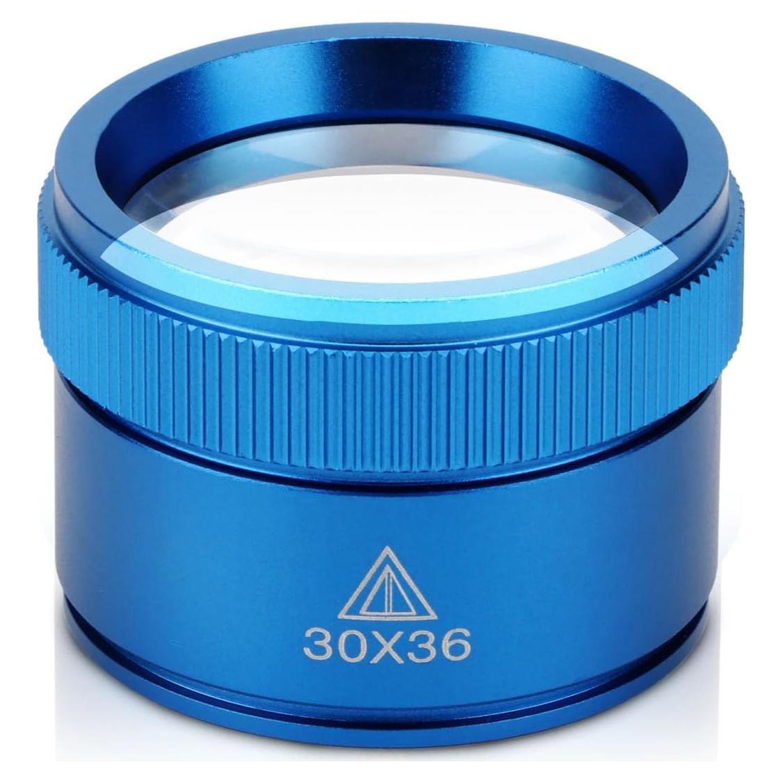 Rongon Pocket Magnifying Glass, Jewelers Loupe Magnifier 30x, Portable Magnifying Glasses, Double Glass Lens for Jewelry Seniors Reading Newspapers Scope Stamps Crafts Watch Repair (Blue, 30X36MM)