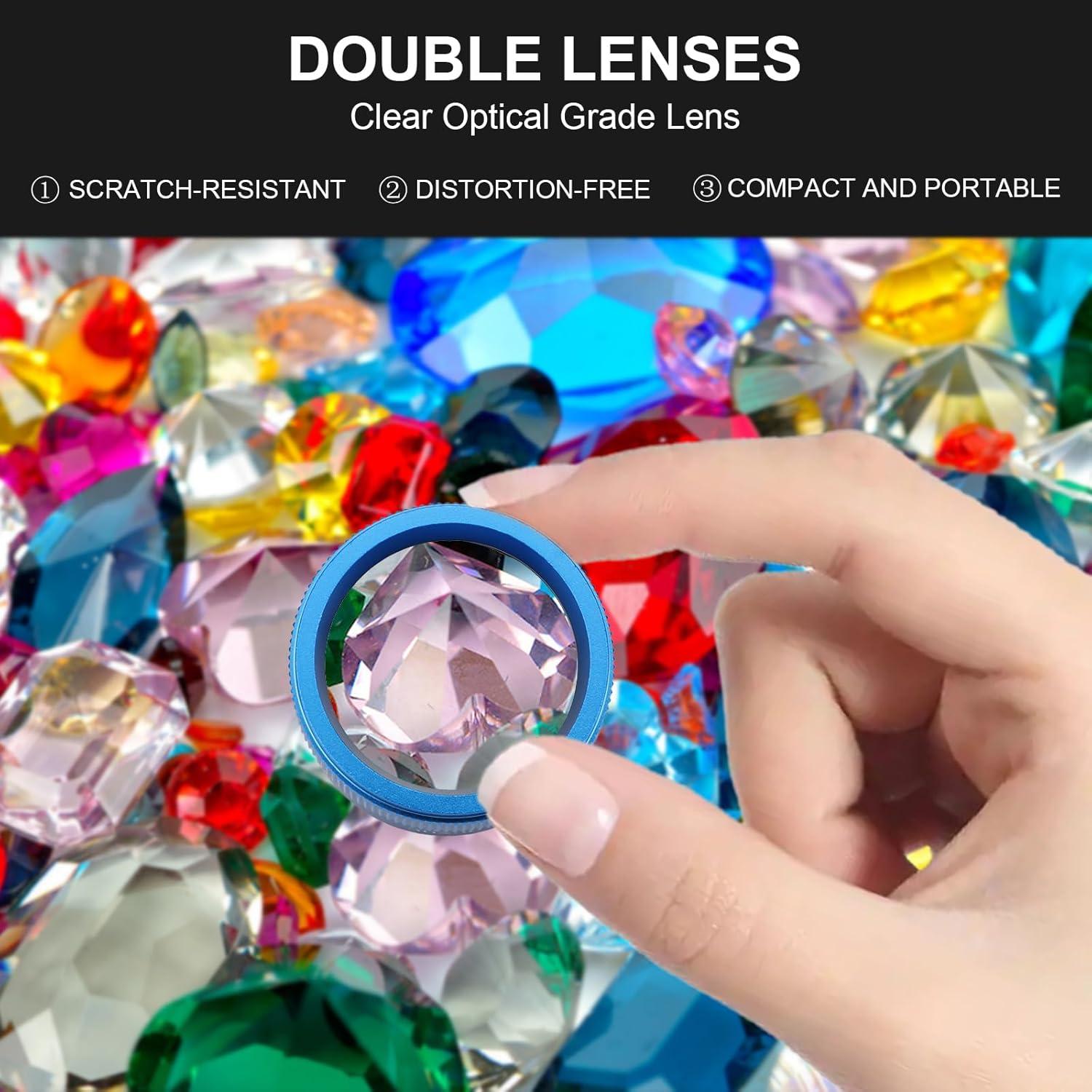 Rongon Pocket Magnifying Glass, Jewelers Loupe Magnifier 30x, Portable Magnifying Glasses, Double Glass Lens for Jewelry Seniors Reading Newspapers Scope Stamps Crafts Watch Repair (Blue, 30X36MM)