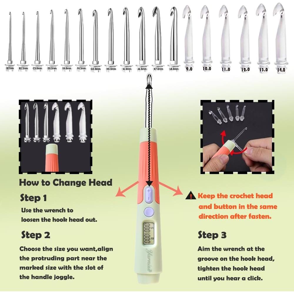 Juego de Ganchillos Iluminados Yarniss 18 Tamaños 2.0mm-14.0mm