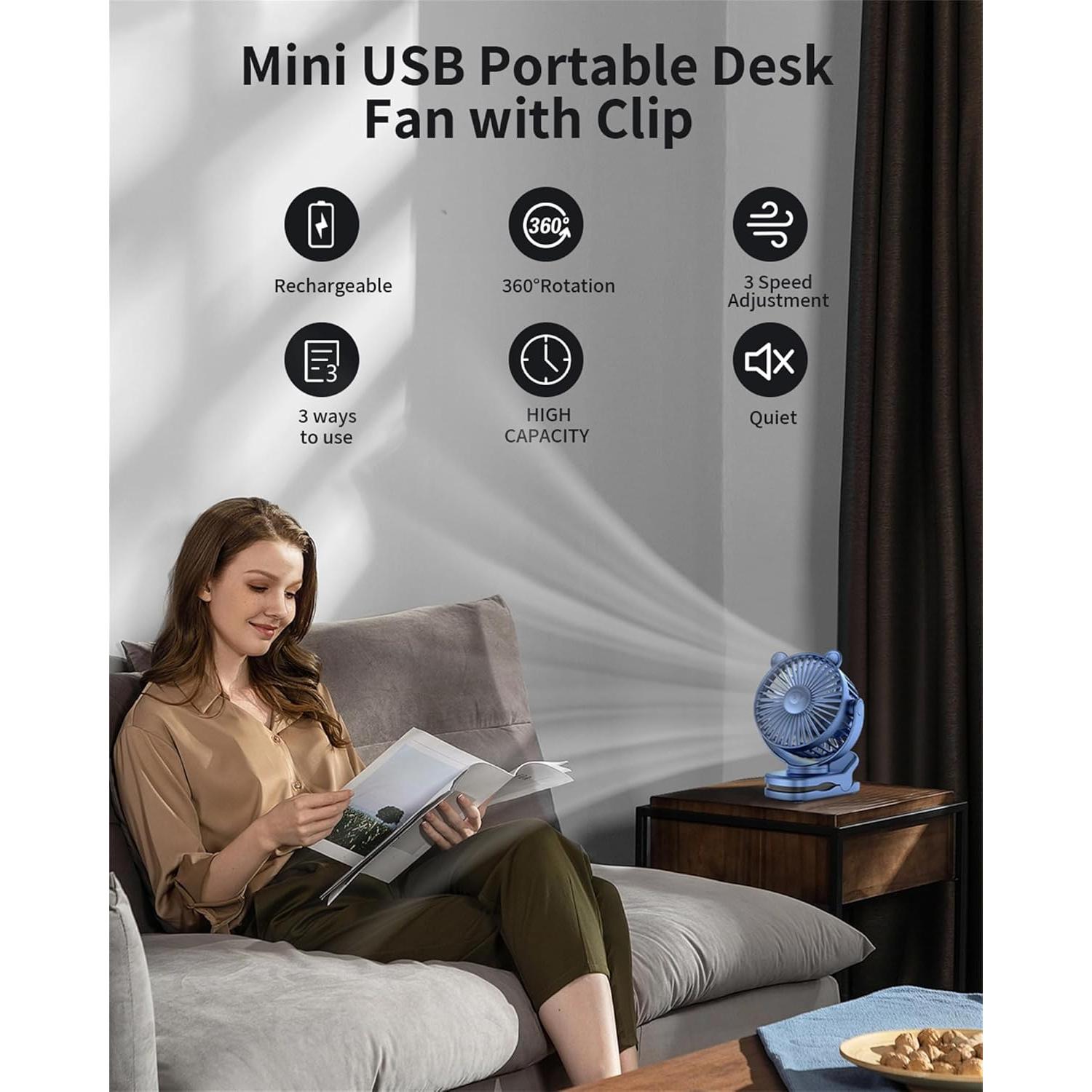 Ventilador de Clip GOTOTO M29 Recargable 3 Velocidades 360°