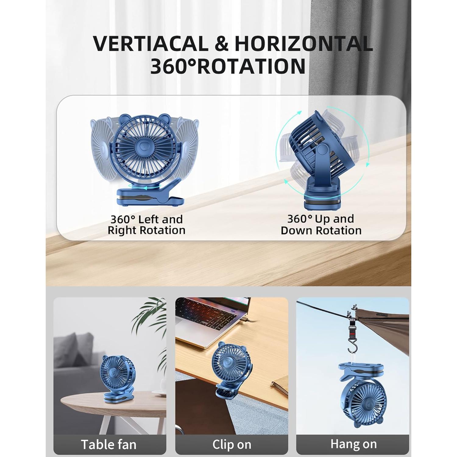 Ventilador de Clip GOTOTO M29 Recargable 3 Velocidades 360°