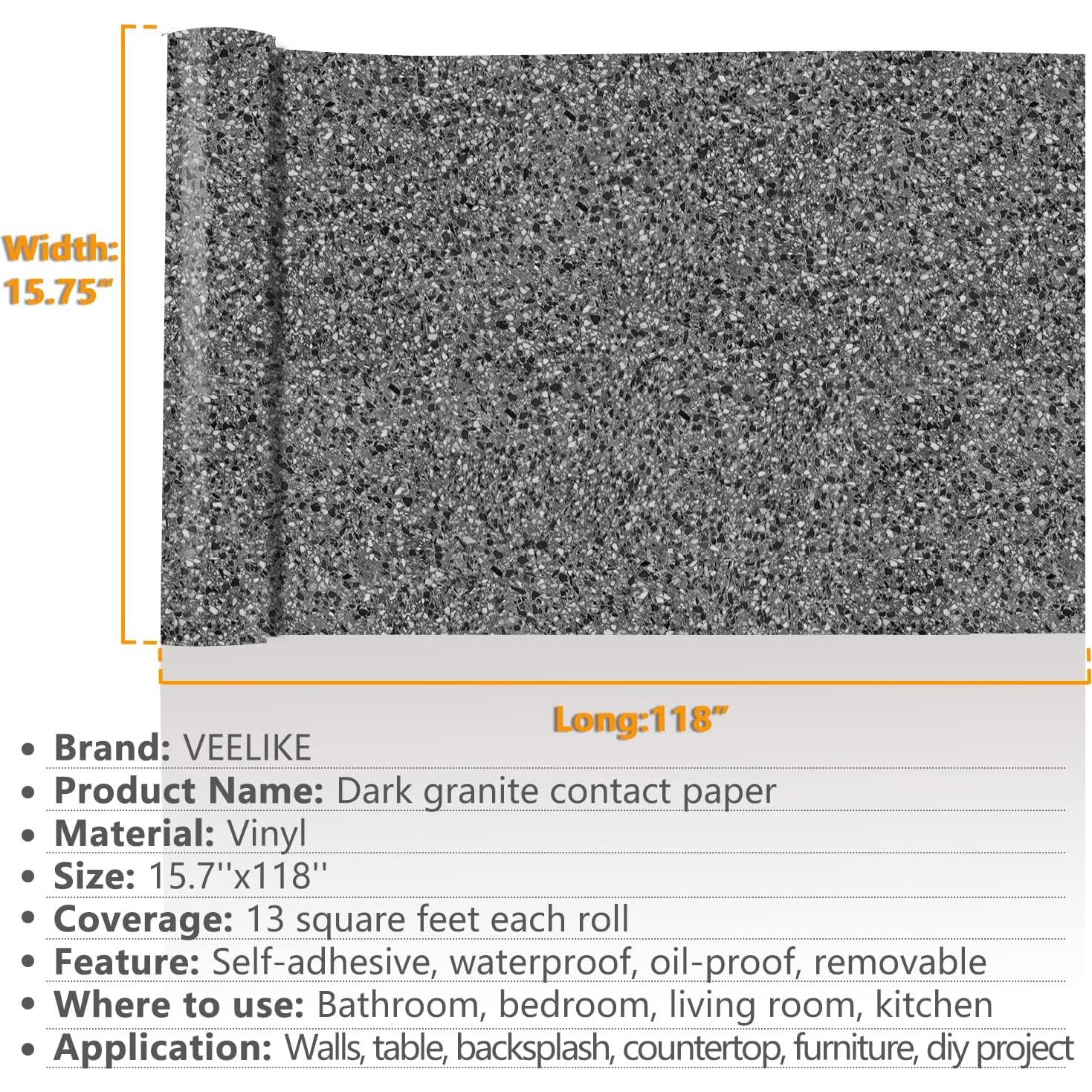 Papel Contacto Autoadhesivo VEELIKE Granito Oscuro 39.88x299.72 cm