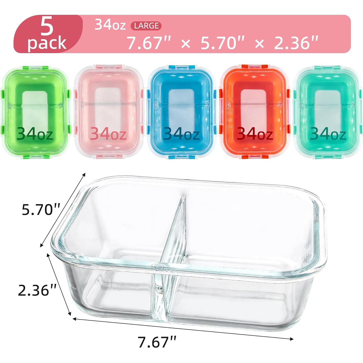 Contenedores de Almacenamiento de Vidrio CZUMJJ 5 Pzs 1008 ml