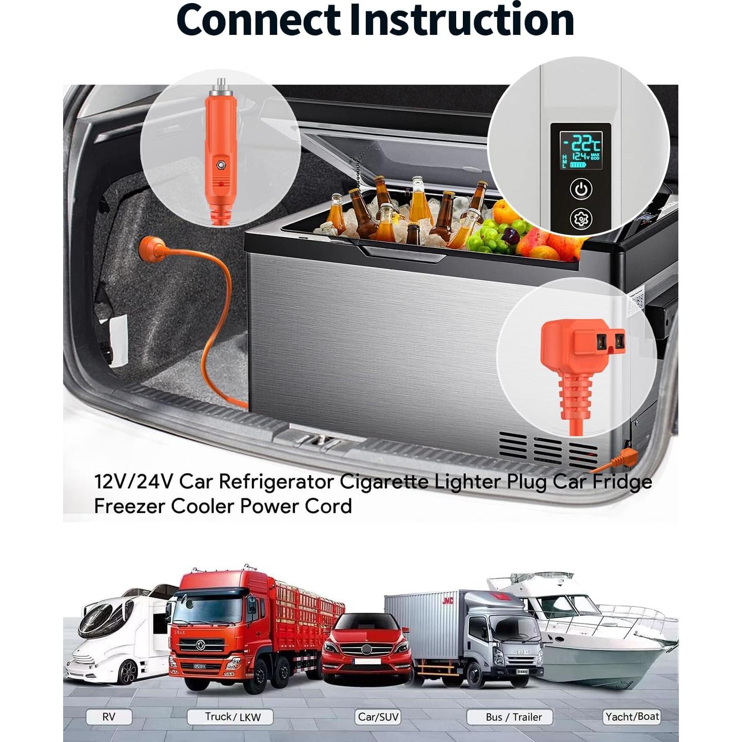 Cable de Alimentación 16AWG 12V/24V 3.5m para Refrigerador de Coche